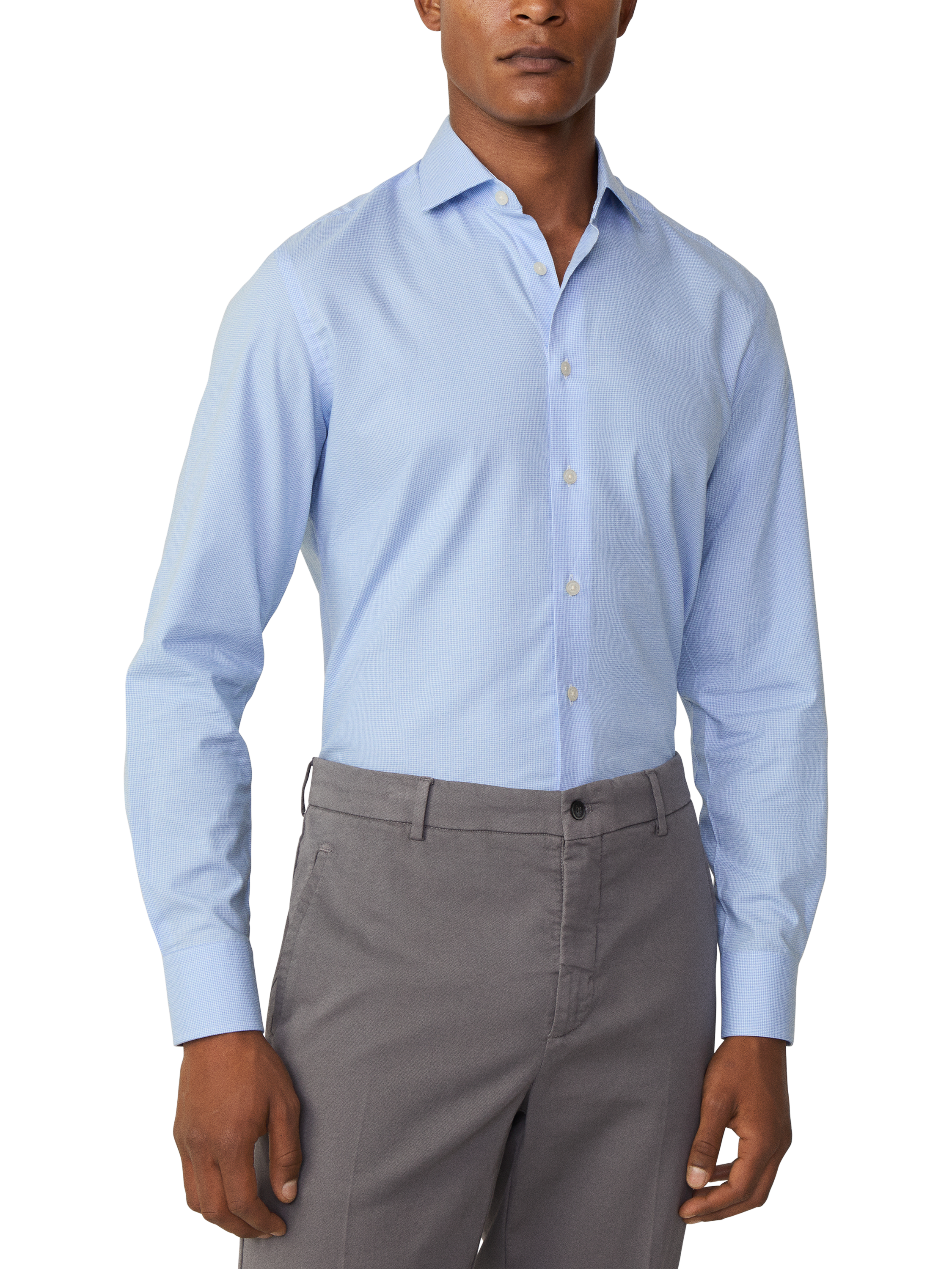 Product image 2 of 7, which shows Hackett London Cotton Tailored Fit Dogtooth Shirt, Sky Blue, XS