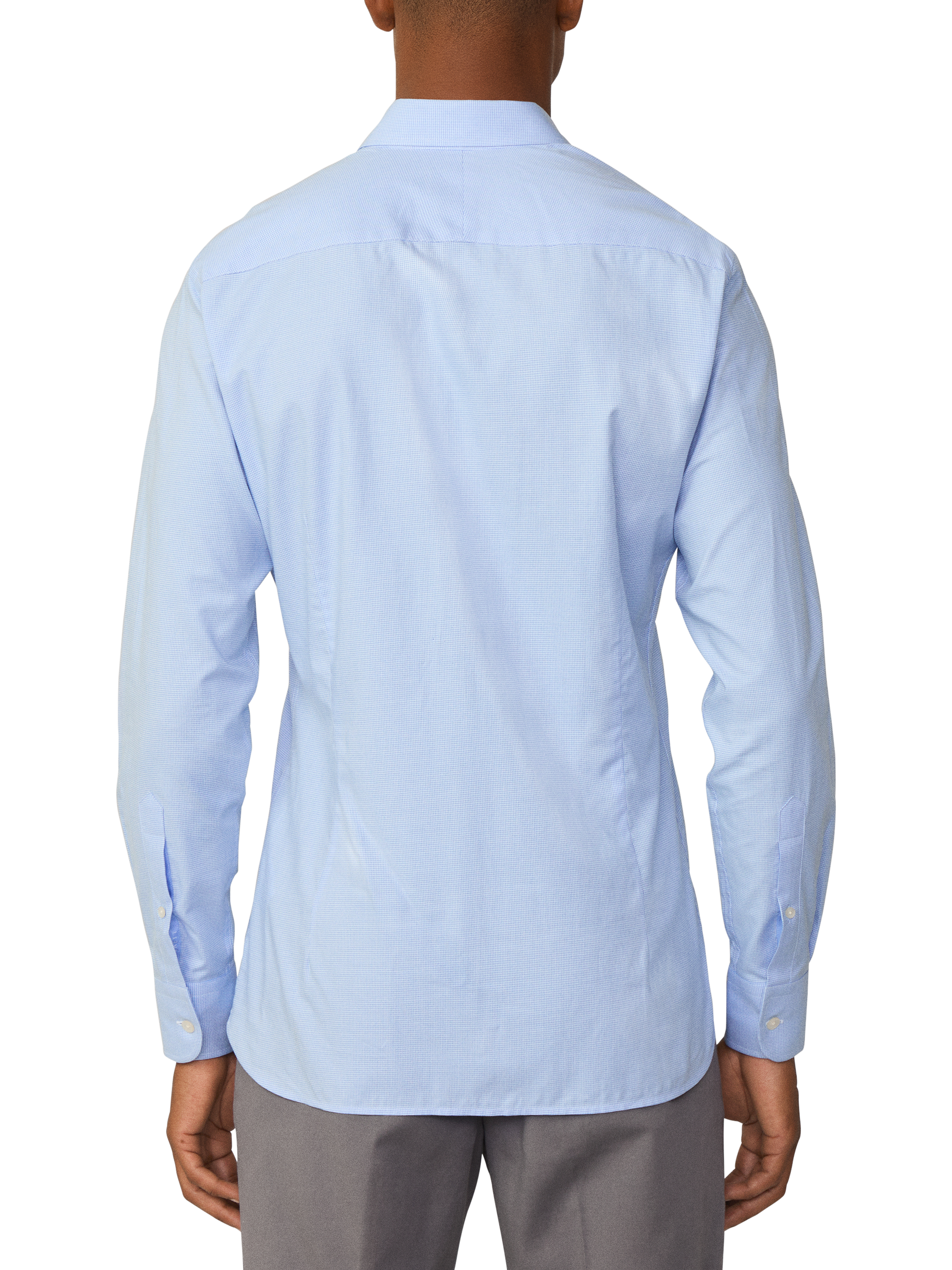 Product image 3 of 7, which shows Hackett London Cotton Tailored Fit Dogtooth Shirt, Sky Blue, XS