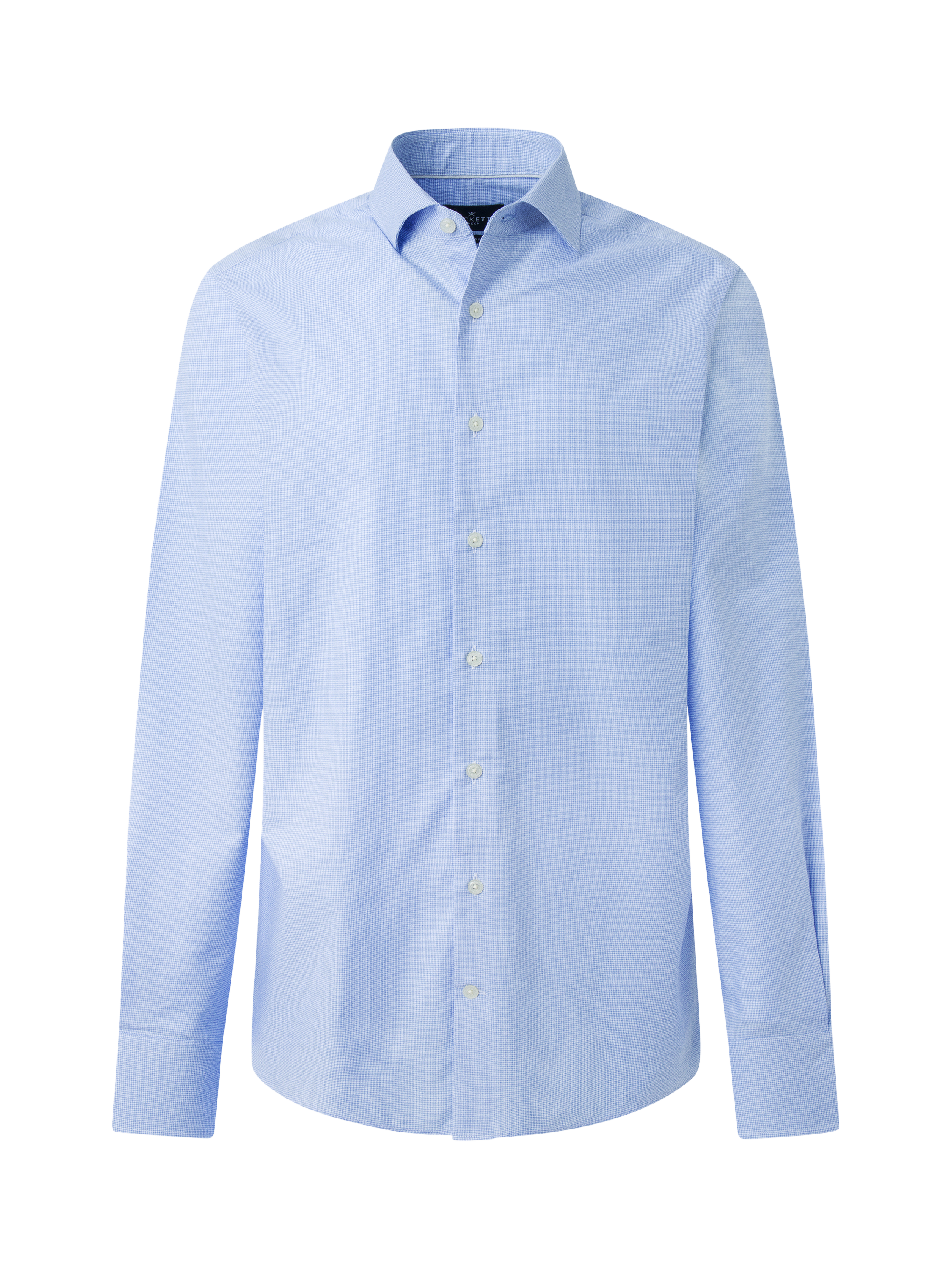 Product image 6 of 7, which shows Hackett London Cotton Tailored Fit Dogtooth Shirt, Sky Blue, XS
