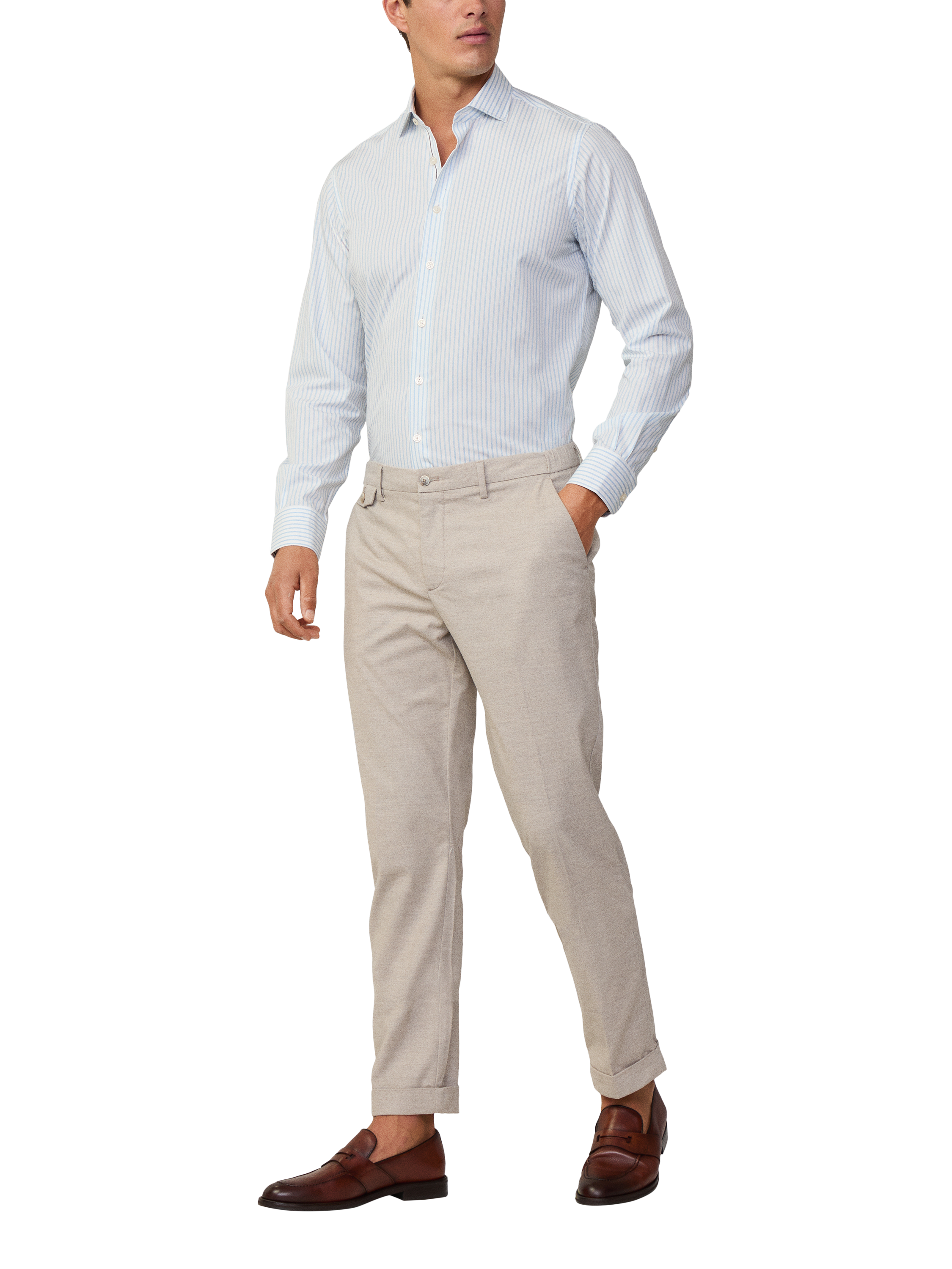 Product image 1 of 7, which shows Hackett London Cotton Regular Fit Stripe Shirt, Sky Blue, XS