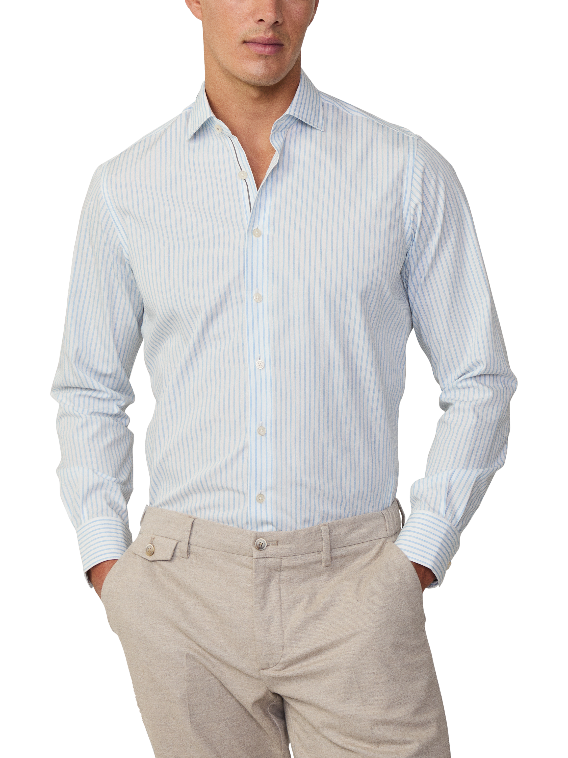 Product image 2 of 7, which shows Hackett London Cotton Regular Fit Stripe Shirt, Sky Blue, XS