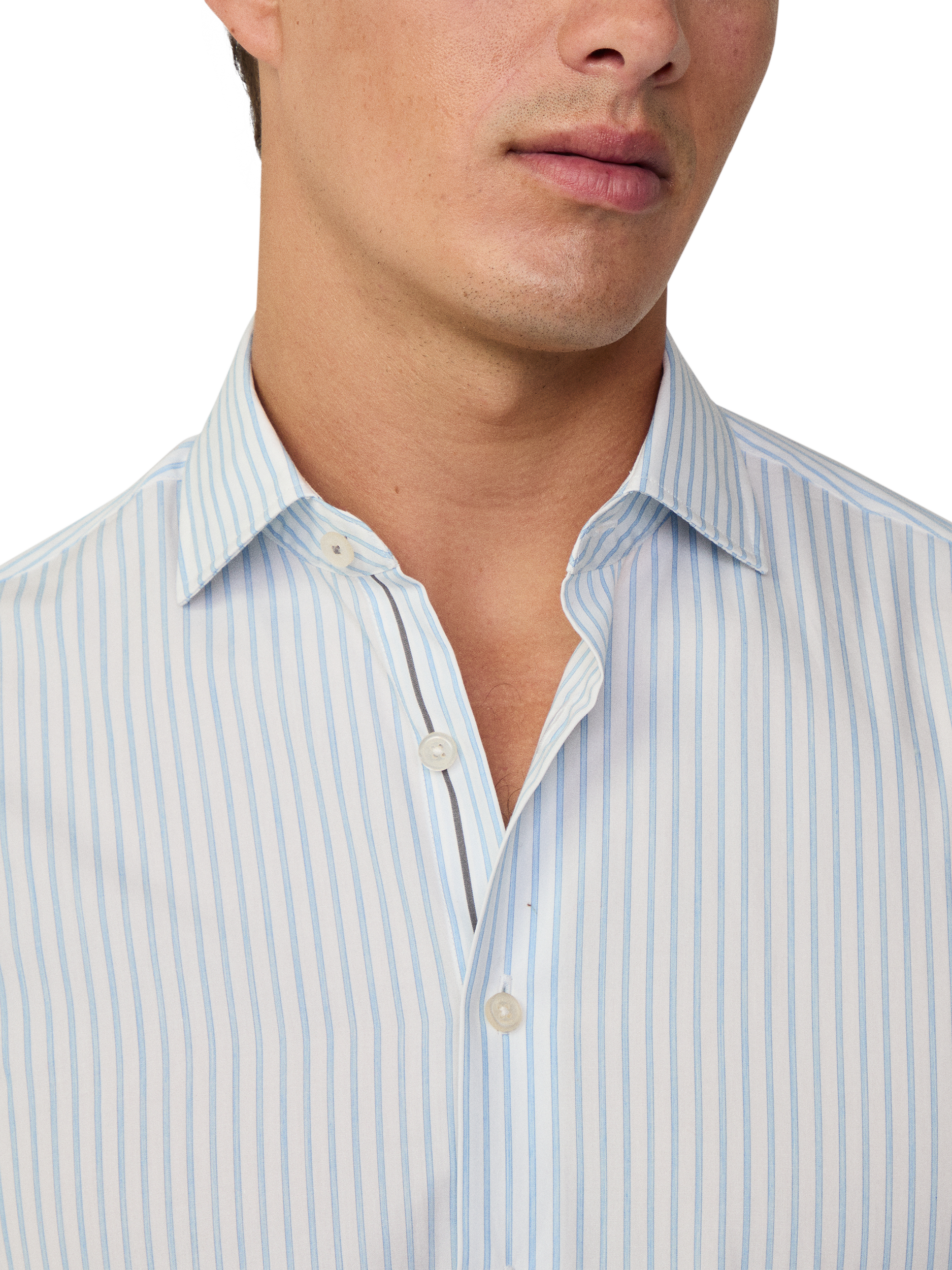 Product image 4 of 7, which shows Hackett London Cotton Regular Fit Stripe Shirt, Sky Blue, XS