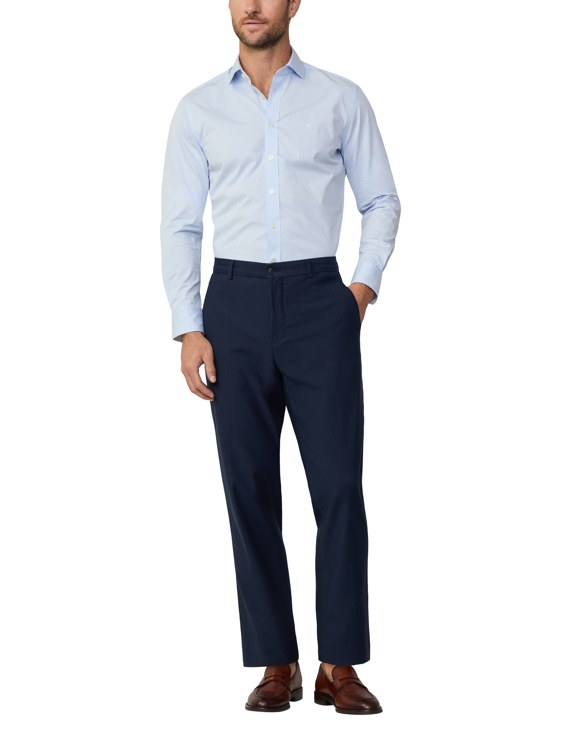 Product image 2 of 7, which shows Hackett London Cotton Tailored Fit Kent Cutaway Collar Shirt, Sky Blue, XXL