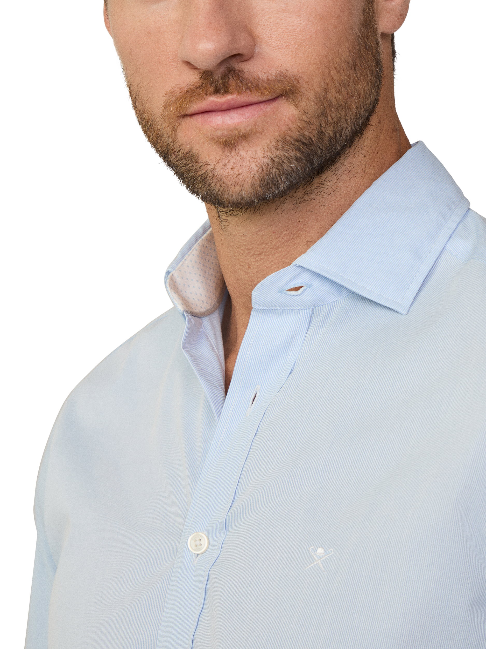 Product image 3 of 7, which shows Hackett London Cotton Tailored Fit Kent Cutaway Collar Shirt, Sky Blue, XXL