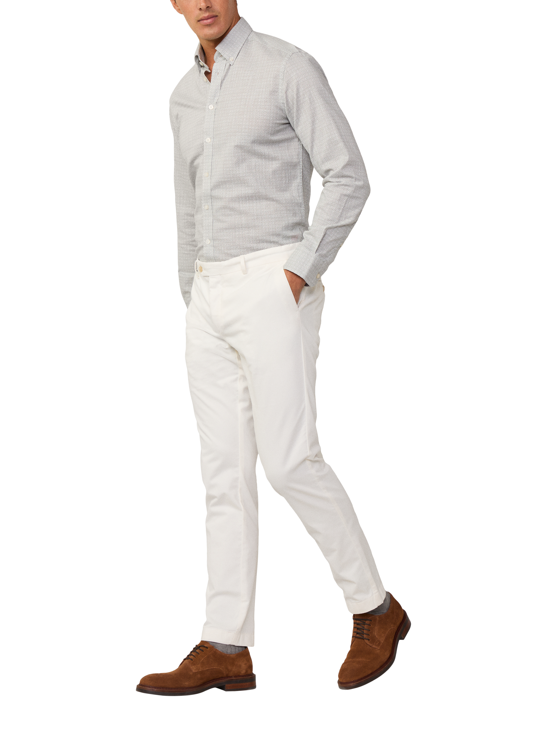 Product image 1 of 7, which shows Hackett London Cotton Geometric Print Tailored Fit Shirt, Sage Green, XXL