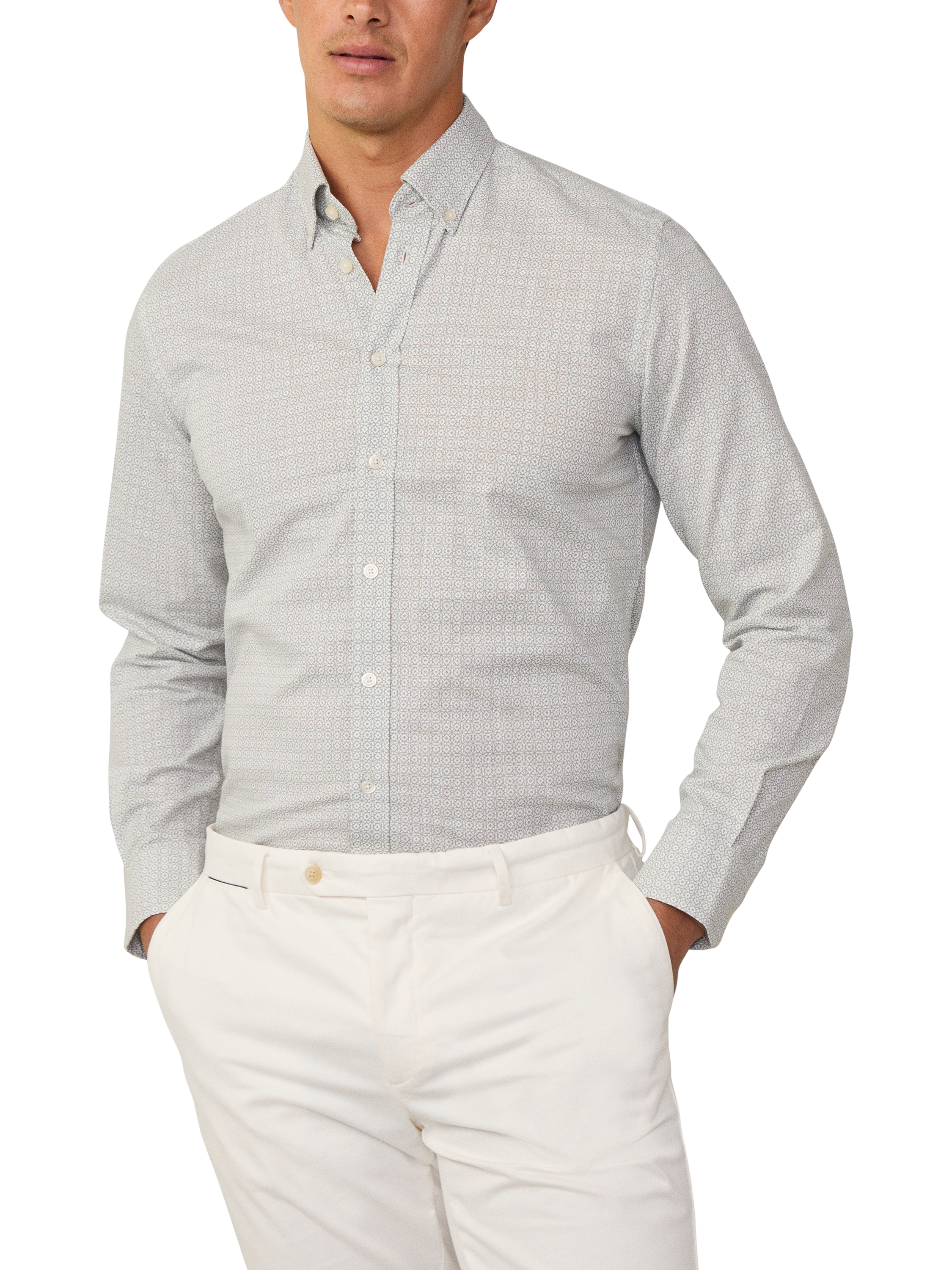 Product image 2 of 7, which shows Hackett London Cotton Geometric Print Tailored Fit Shirt, Sage Green, XXL