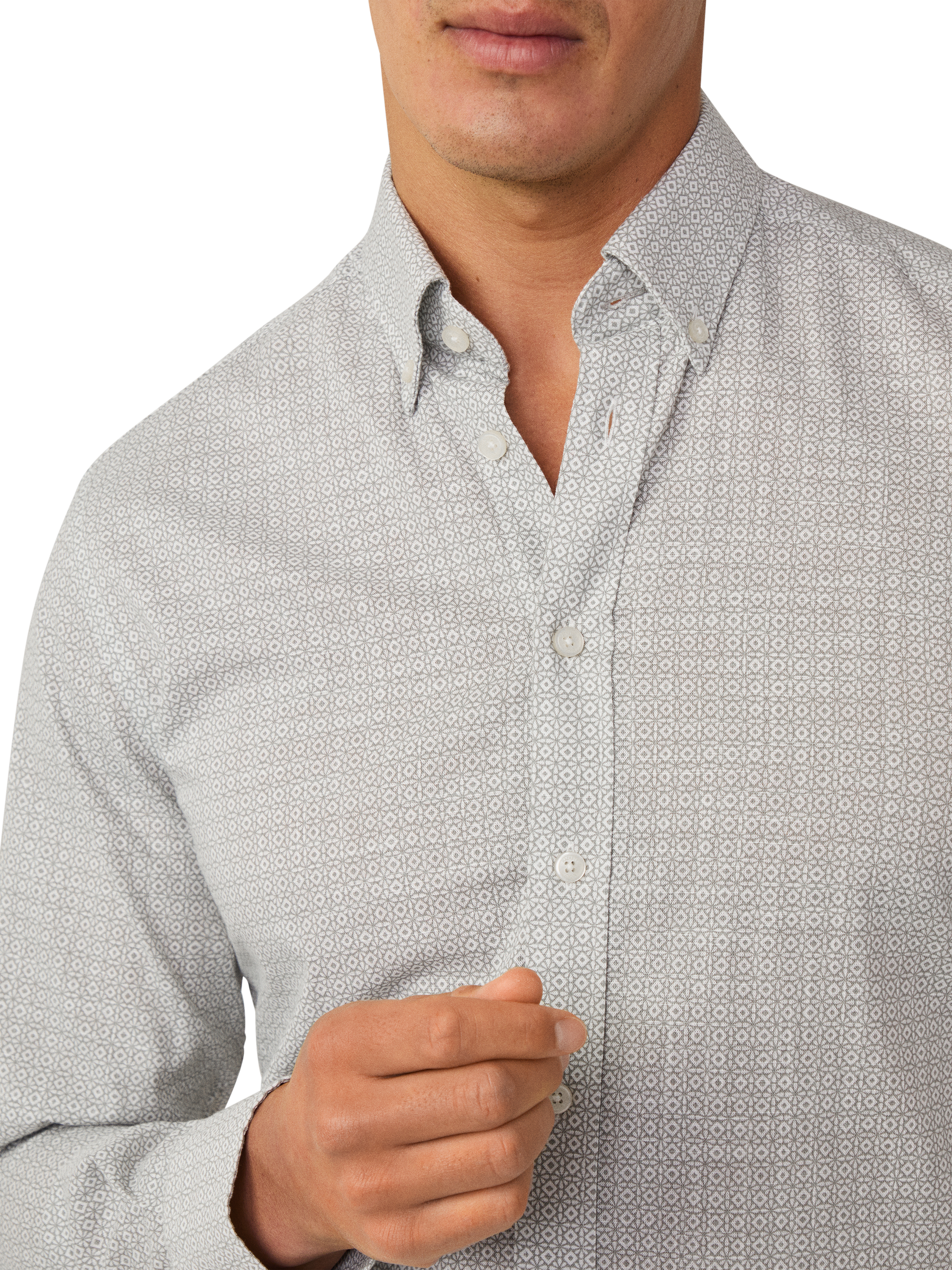 Product image 4 of 7, which shows Hackett London Cotton Geometric Print Tailored Fit Shirt, Sage Green, XXL