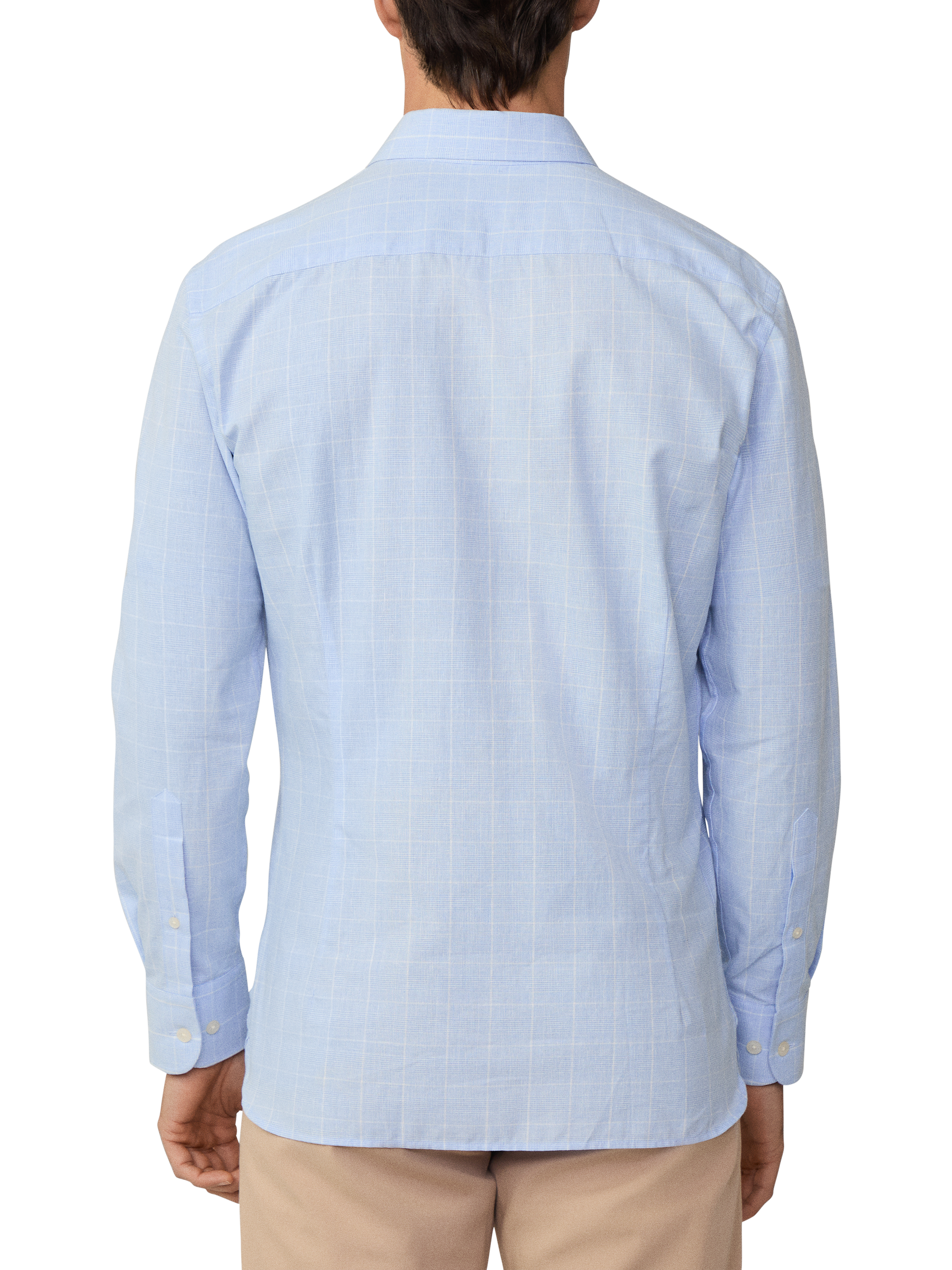 Product image 3 of 7, which shows Hackett London Linen Blend Tailored Fit Check Shirt, Sky Blue, XXL