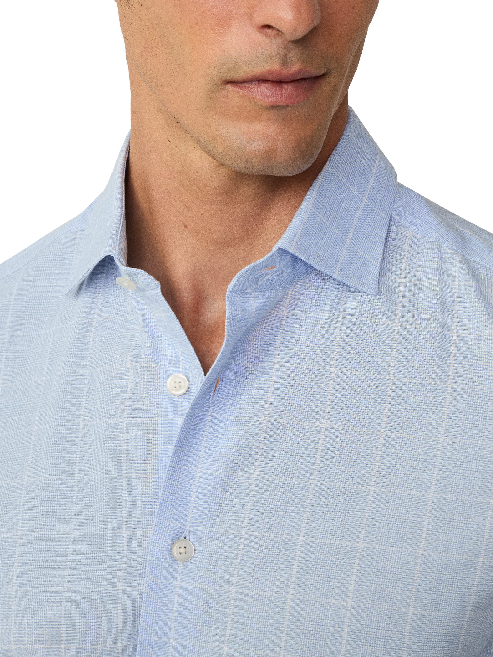 Product image 4 of 7, which shows Hackett London Linen Blend Tailored Fit Check Shirt, Sky Blue, XXL