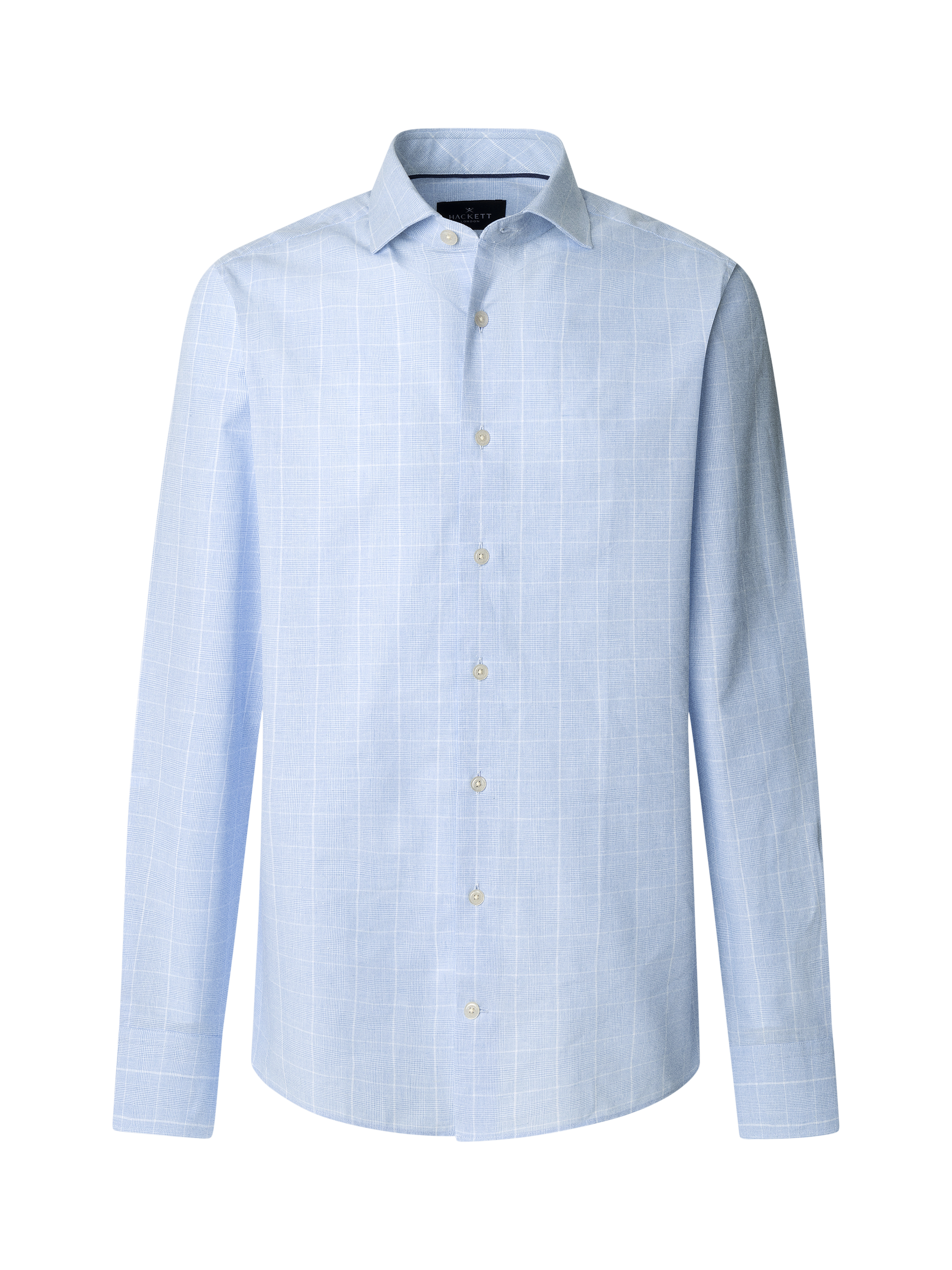 Product image 6 of 7, which shows Hackett London Linen Blend Tailored Fit Check Shirt, Sky Blue, XXL