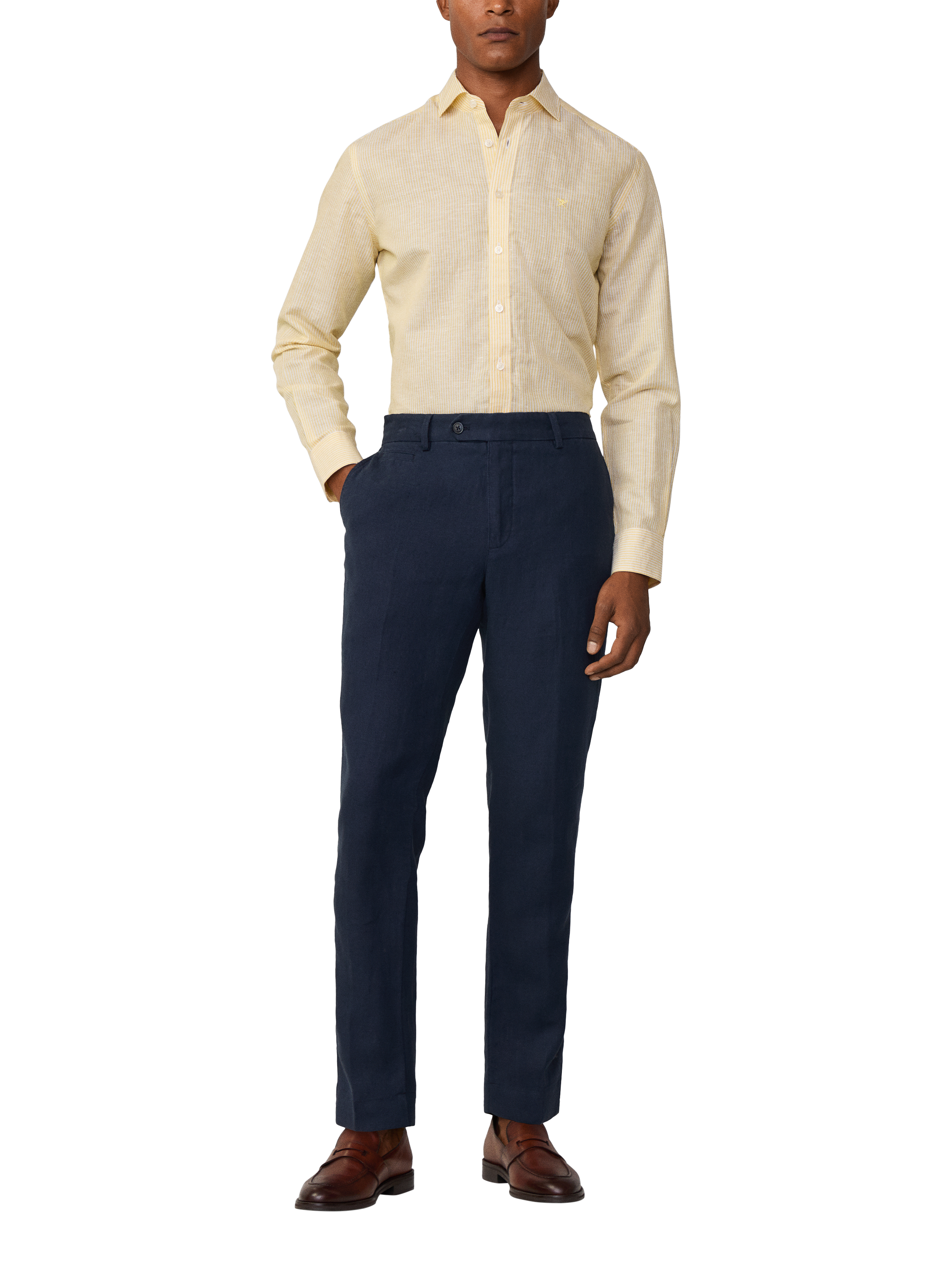 Product image 1 of 7, which shows Hackett London Linen Blend Tailored Fit Bengal Stripe Shirt, Pale Yellow, XXL
