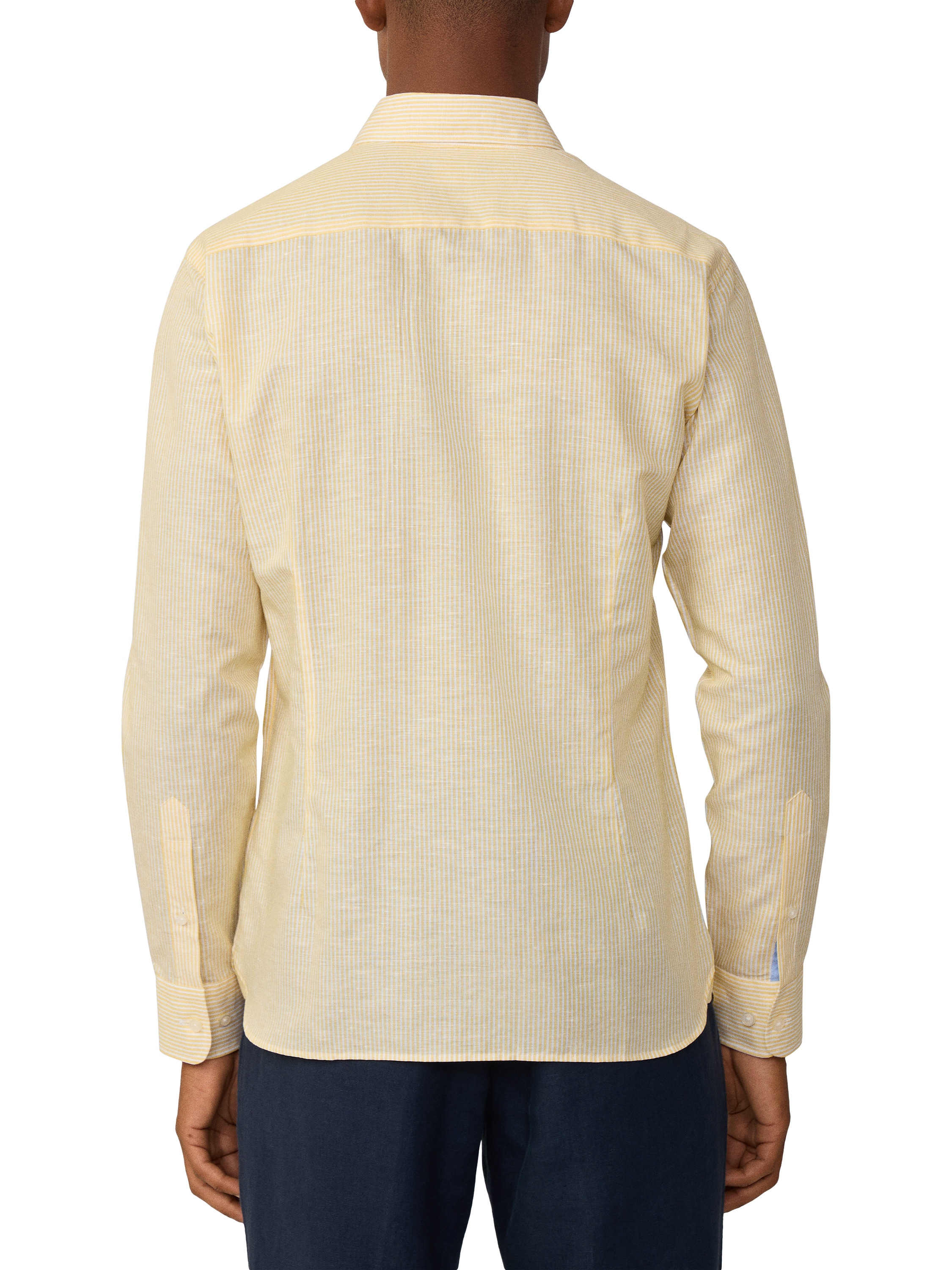 Product image 3 of 7, which shows Hackett London Linen Blend Tailored Fit Bengal Stripe Shirt, Pale Yellow, XXL