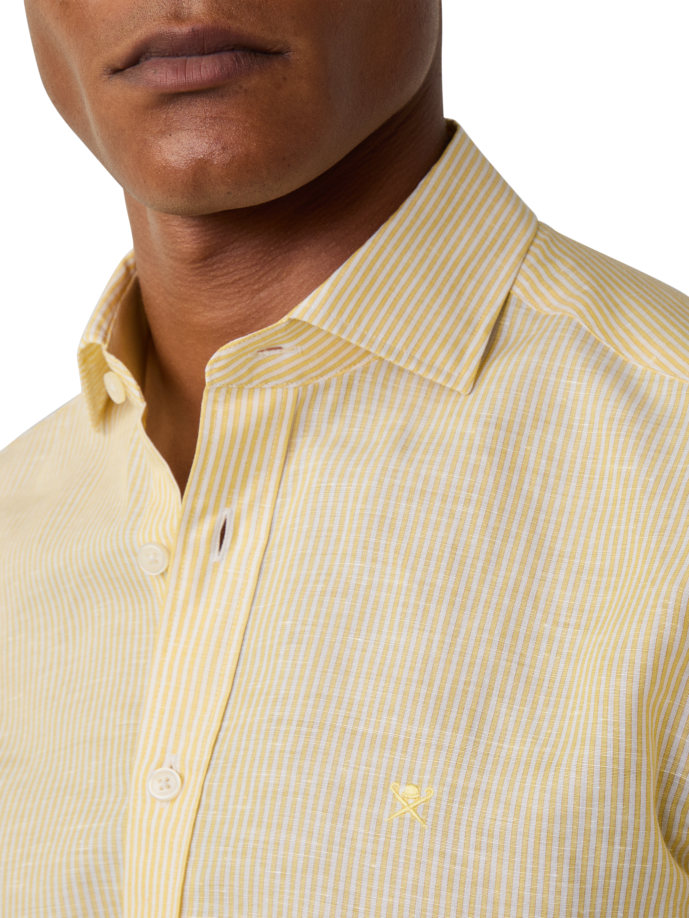Product image 4 of 7, which shows Hackett London Linen Blend Tailored Fit Bengal Stripe Shirt, Pale Yellow, XXL
