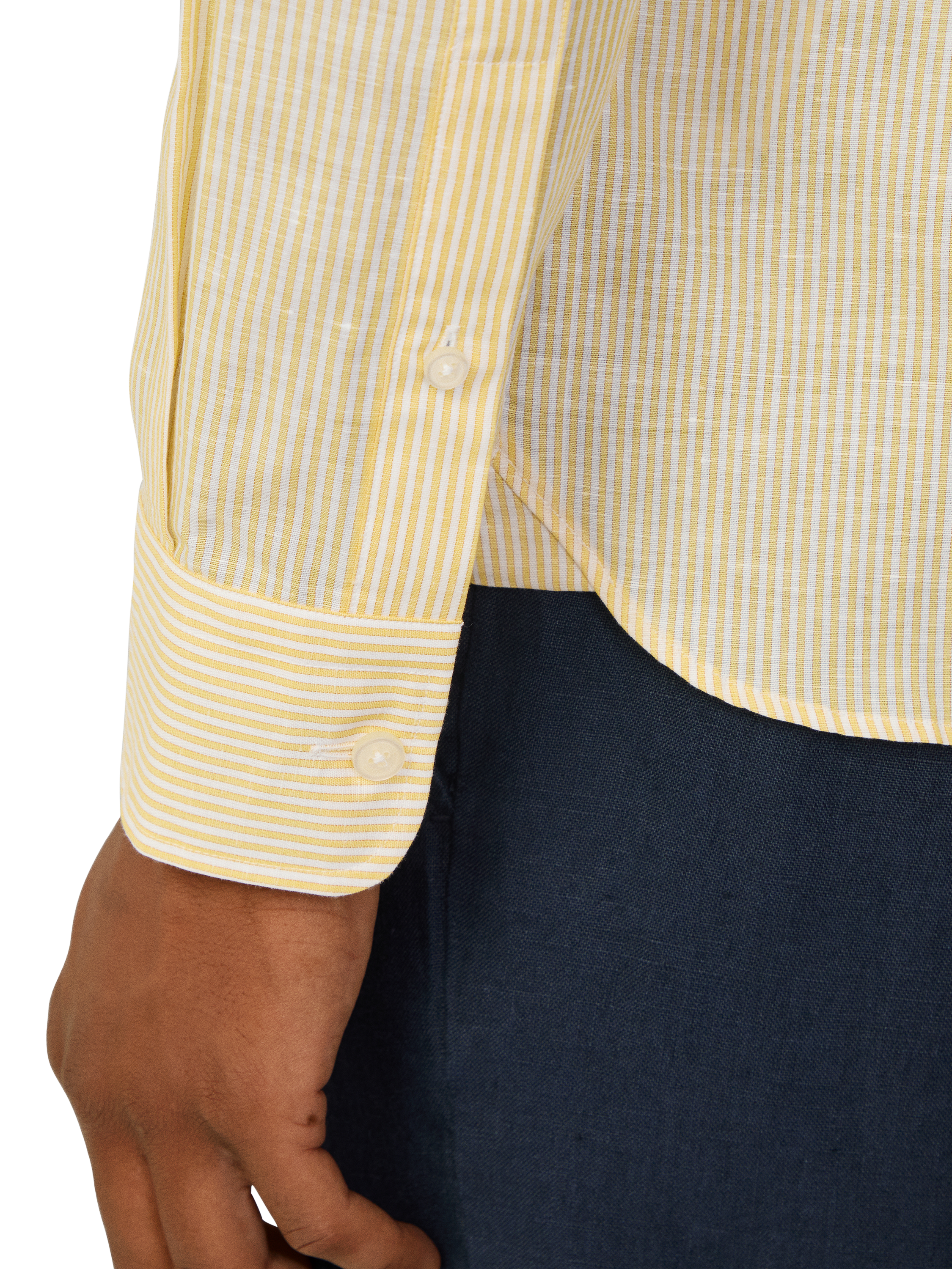 Product image 5 of 7, which shows Hackett London Linen Blend Tailored Fit Bengal Stripe Shirt, Pale Yellow, XXL