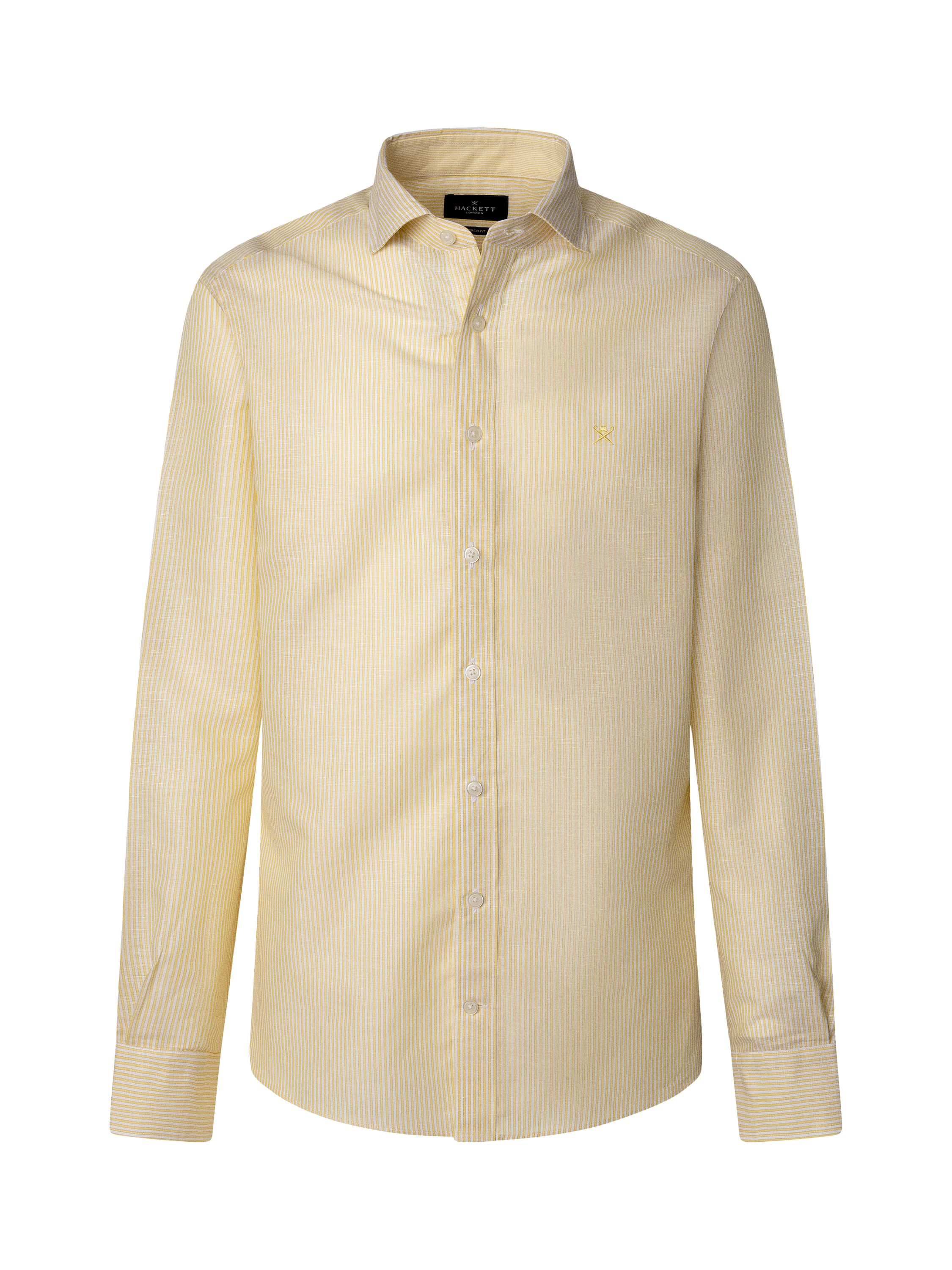 Product image 6 of 7, which shows Hackett London Linen Blend Tailored Fit Bengal Stripe Shirt, Pale Yellow, XXL