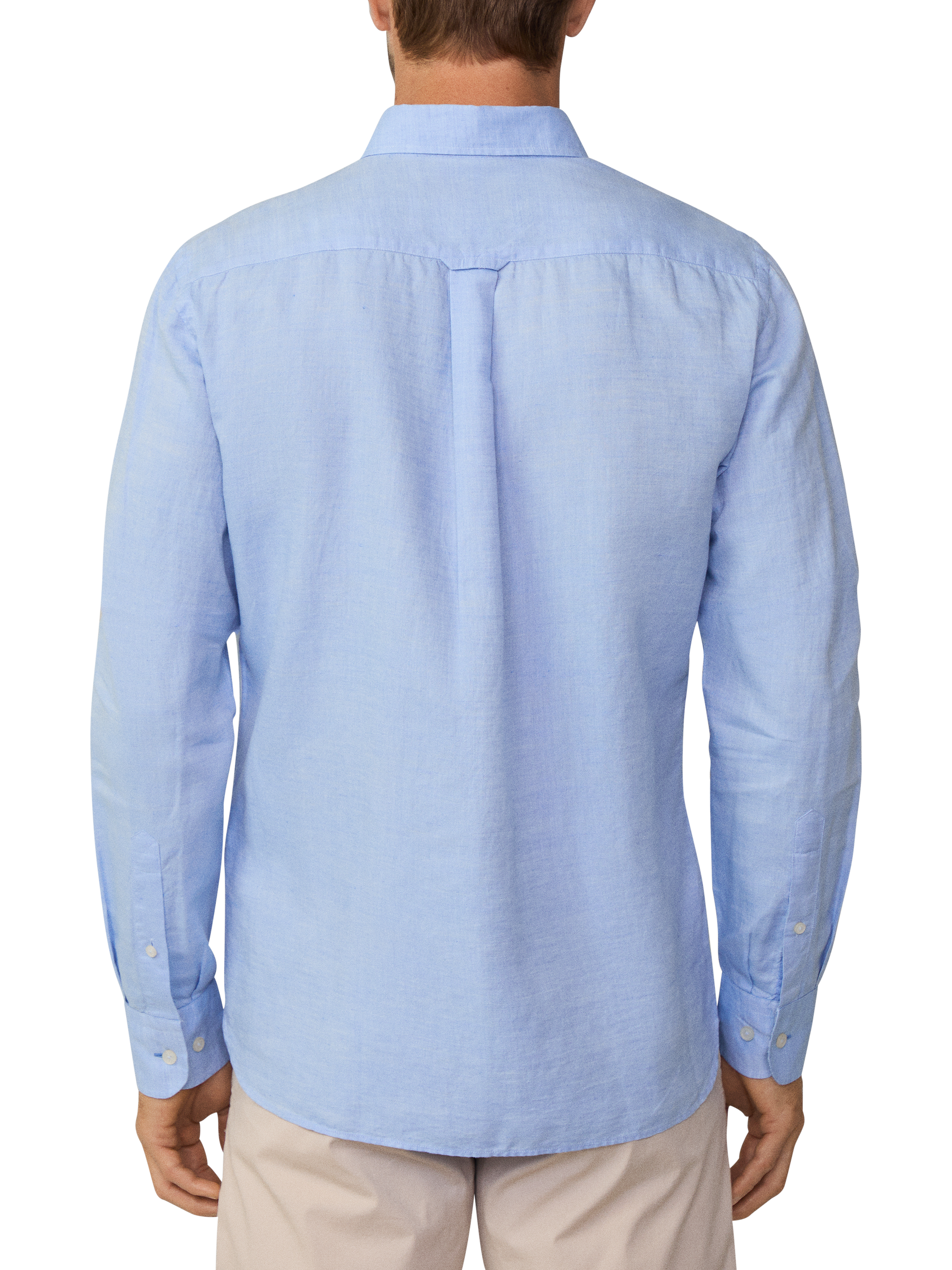 Product image 3 of 7, which shows Hackett London Regular Fit Linen Cotton Blend Shirt, Spa Blue, XXXL