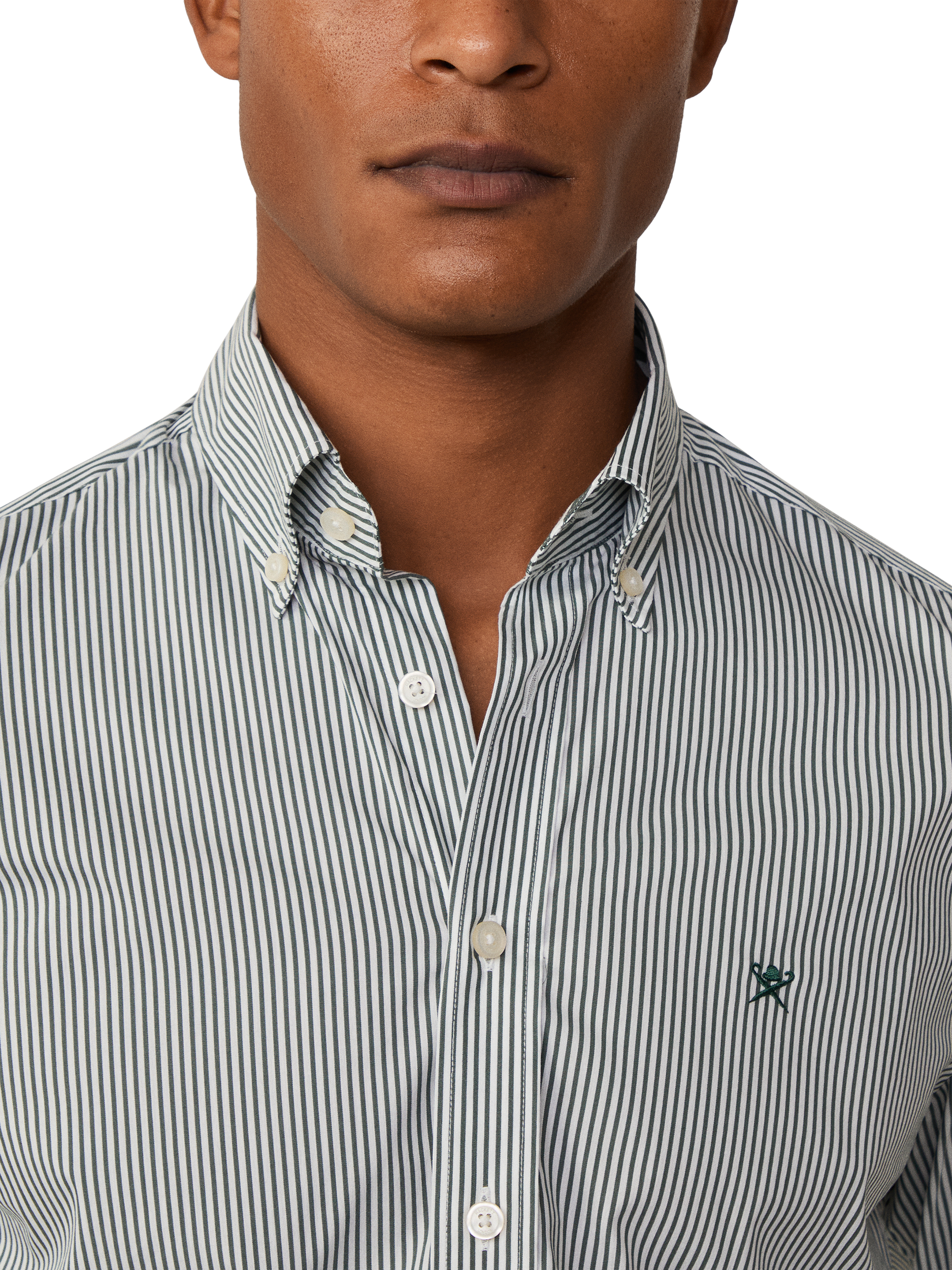Product image 3 of 6, which shows Hackett London Cotton Blend Tailored Fit Stripe Shirt, Dark Green, XXL