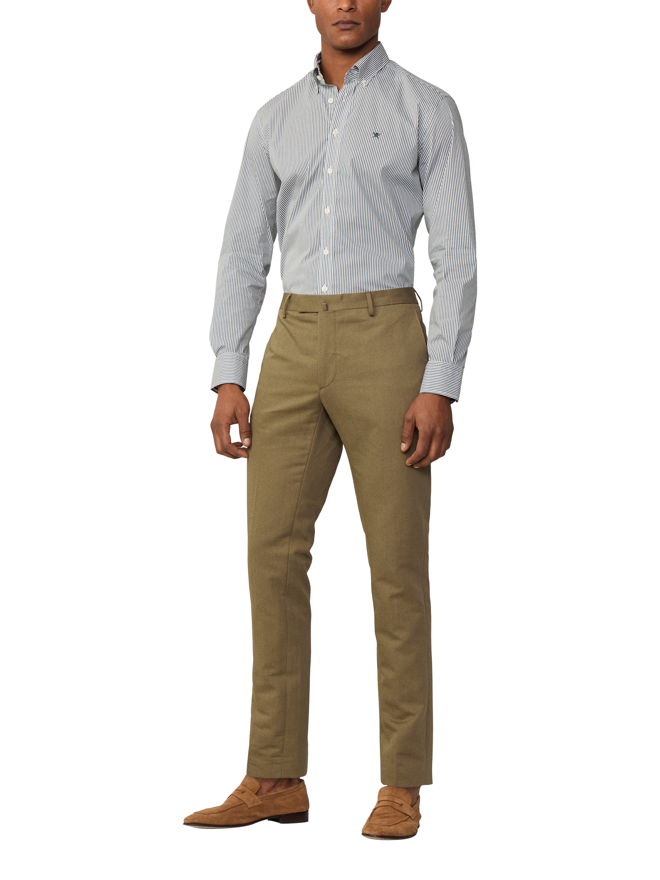 Product image 6 of 6, which shows Hackett London Cotton Blend Tailored Fit Stripe Shirt, Dark Green, XXL
