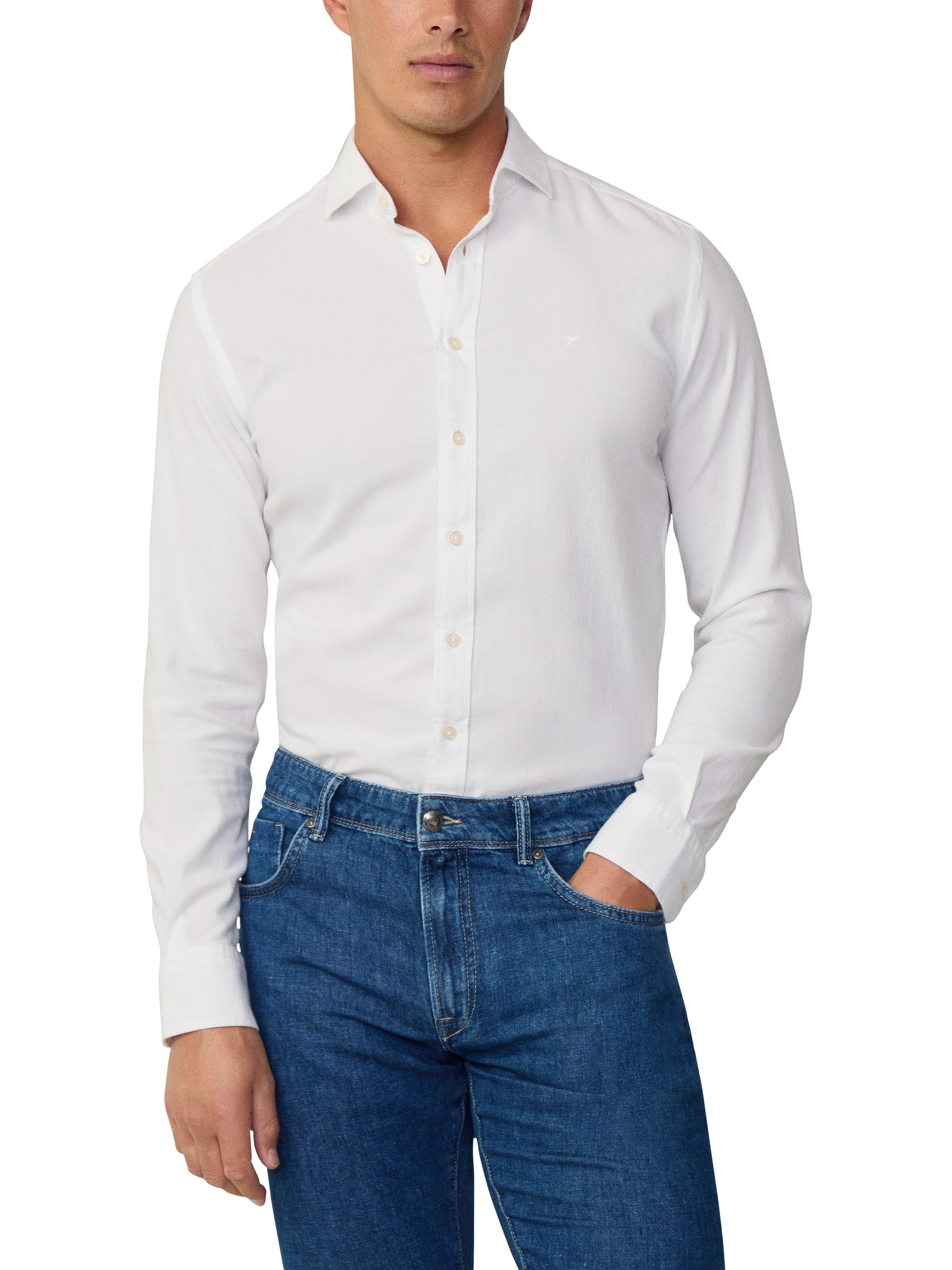 Product image 2 of 7, which shows Hackett London Tailored Fit Cotton Blend Shirt, Optic White, XXL