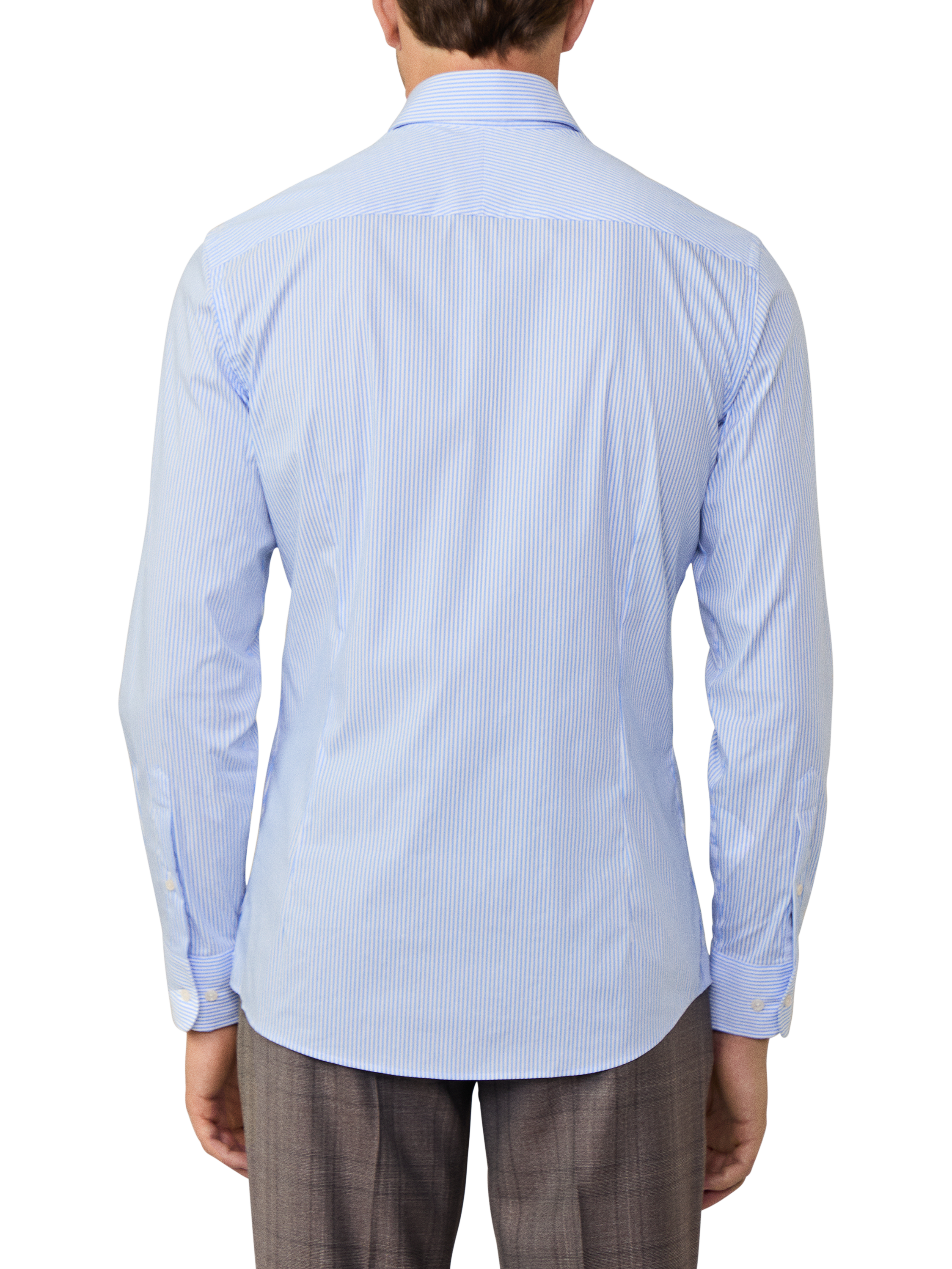 Product image 3 of 7, which shows Hackett London Cotton Tailored Fit Bengal Stripe Shirt, White/Sky, S