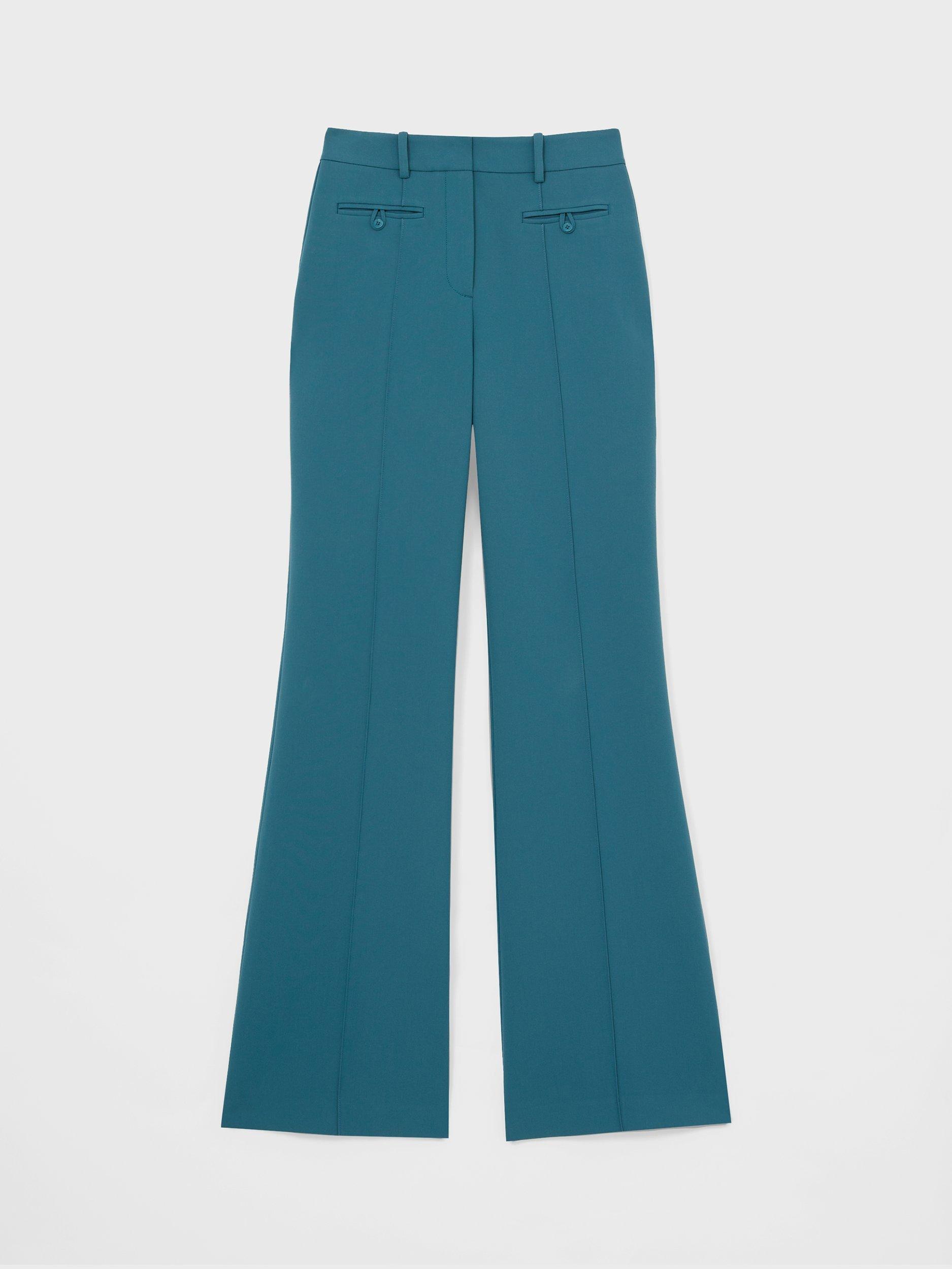 Product image 4 of 5, which shows Reiss Petite Abbey Mid Rise Flared Trousers, Teal, 8Pt