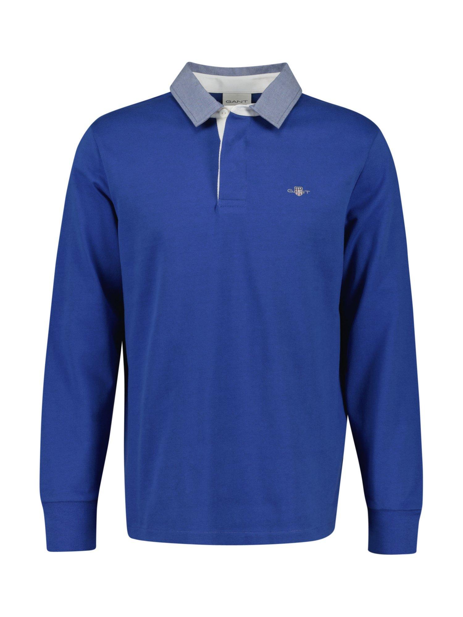Product image 1 of 2, which shows GANT Cotton Regular Fit Long Sleeve Heavy Rugby Shirt, Rich Blue, S