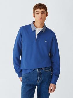 GANT Cotton Regular Fit Long Sleeve Heavy Rugby Shirt, Rich Blue, Rich Blue