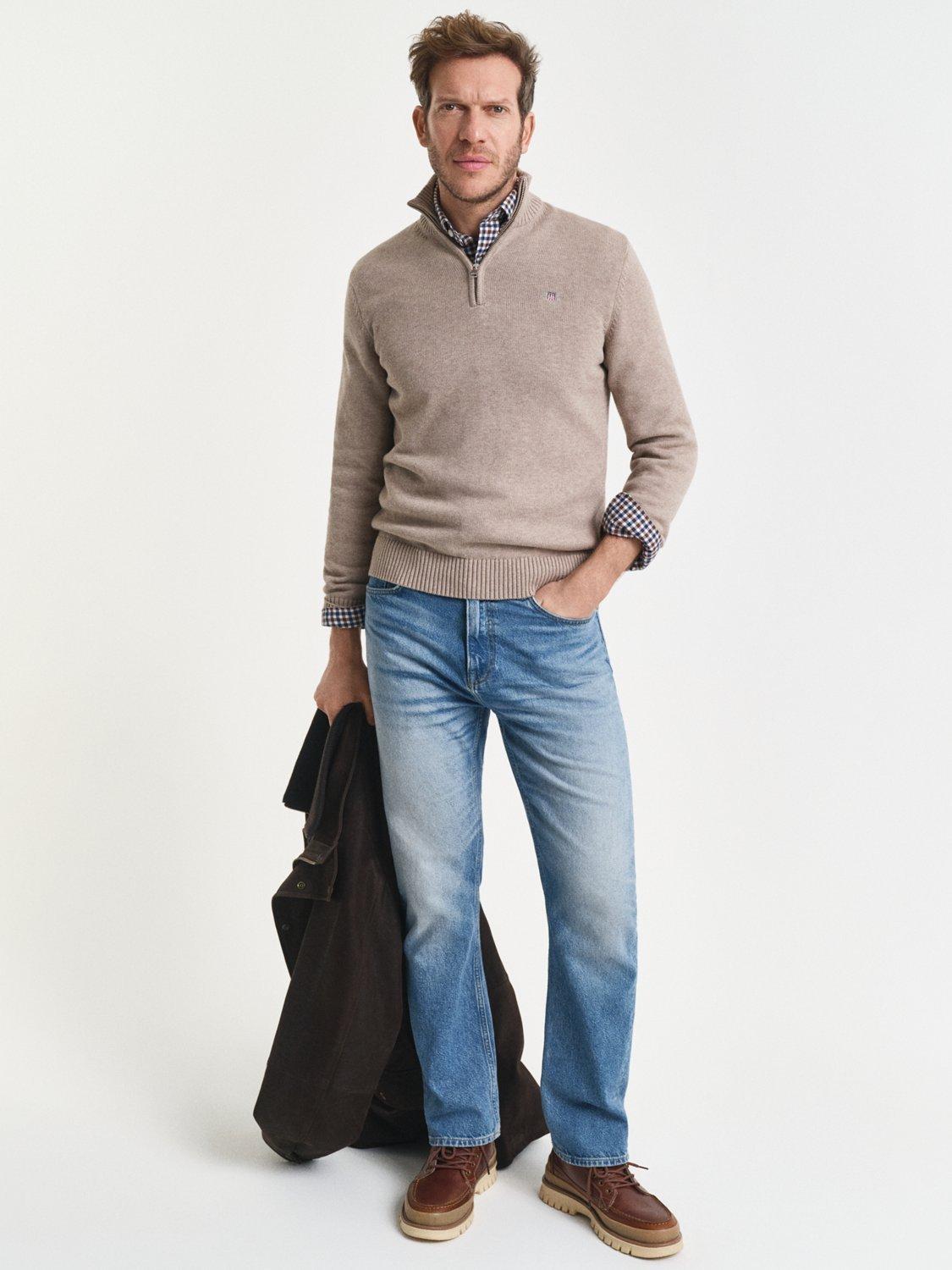 Product image 2 of 2, which shows GANT Half Zip Cotton Jumper, Dk. Sand Melange, XL