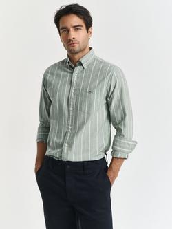 GANT Stripe Cotton Oxford Shirt, Forest Green