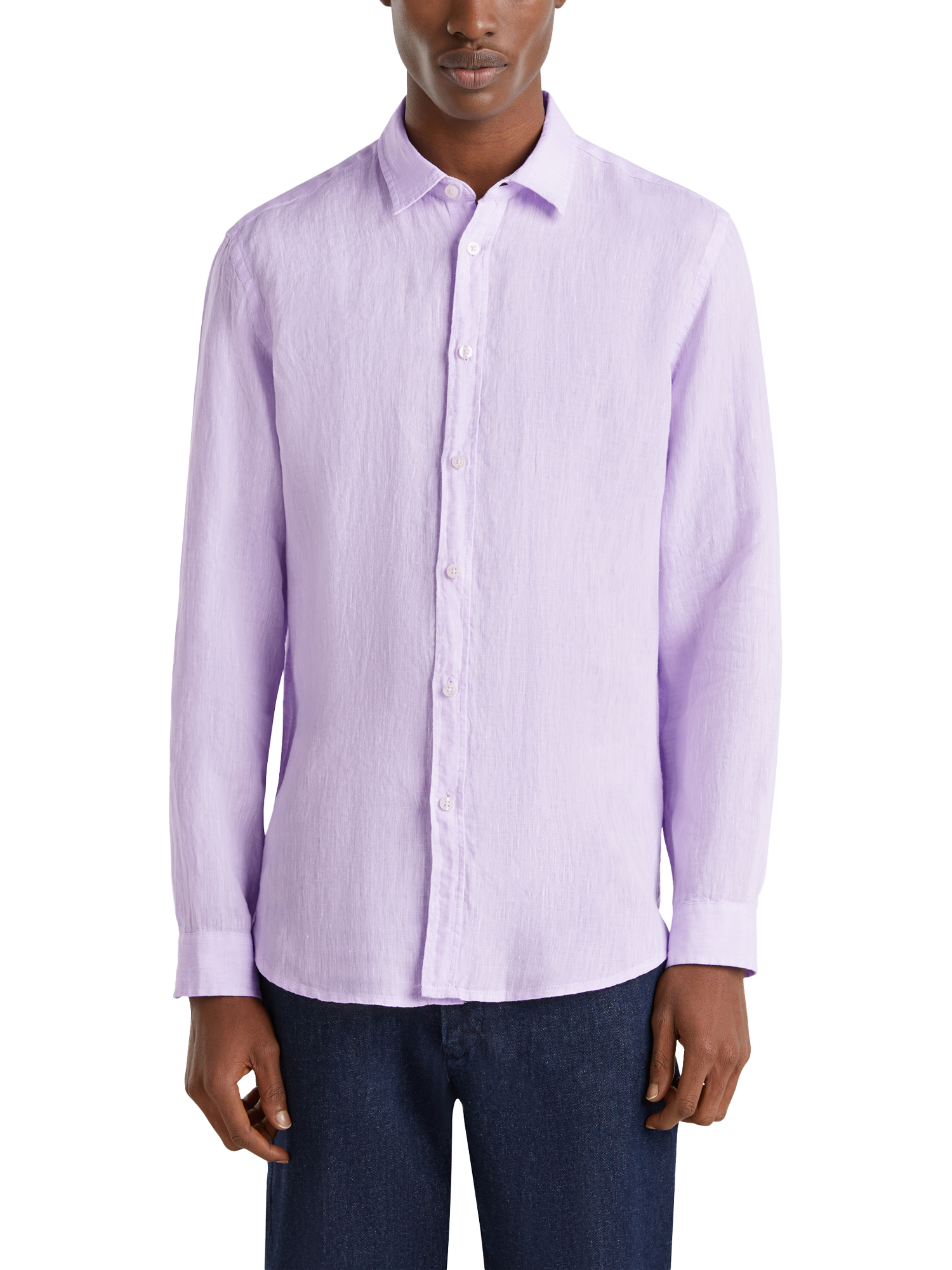 Product image 1 of 4, which shows Benetton Regular Fit Linen Shirt, Lilac, S