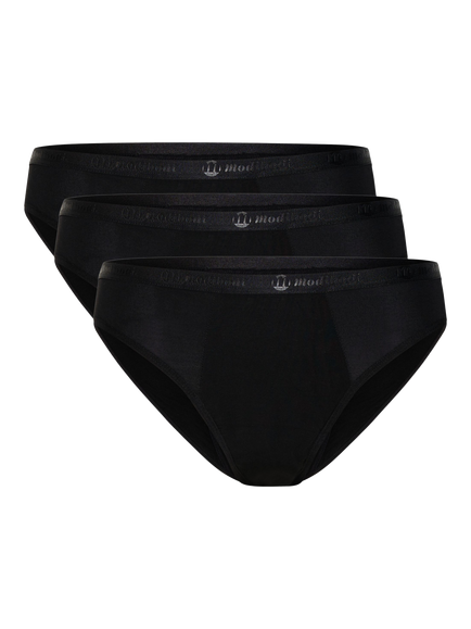 Modibodi Classic Bikini Period Knickers, Super Absorbency, Pack of 3, Black, Black
