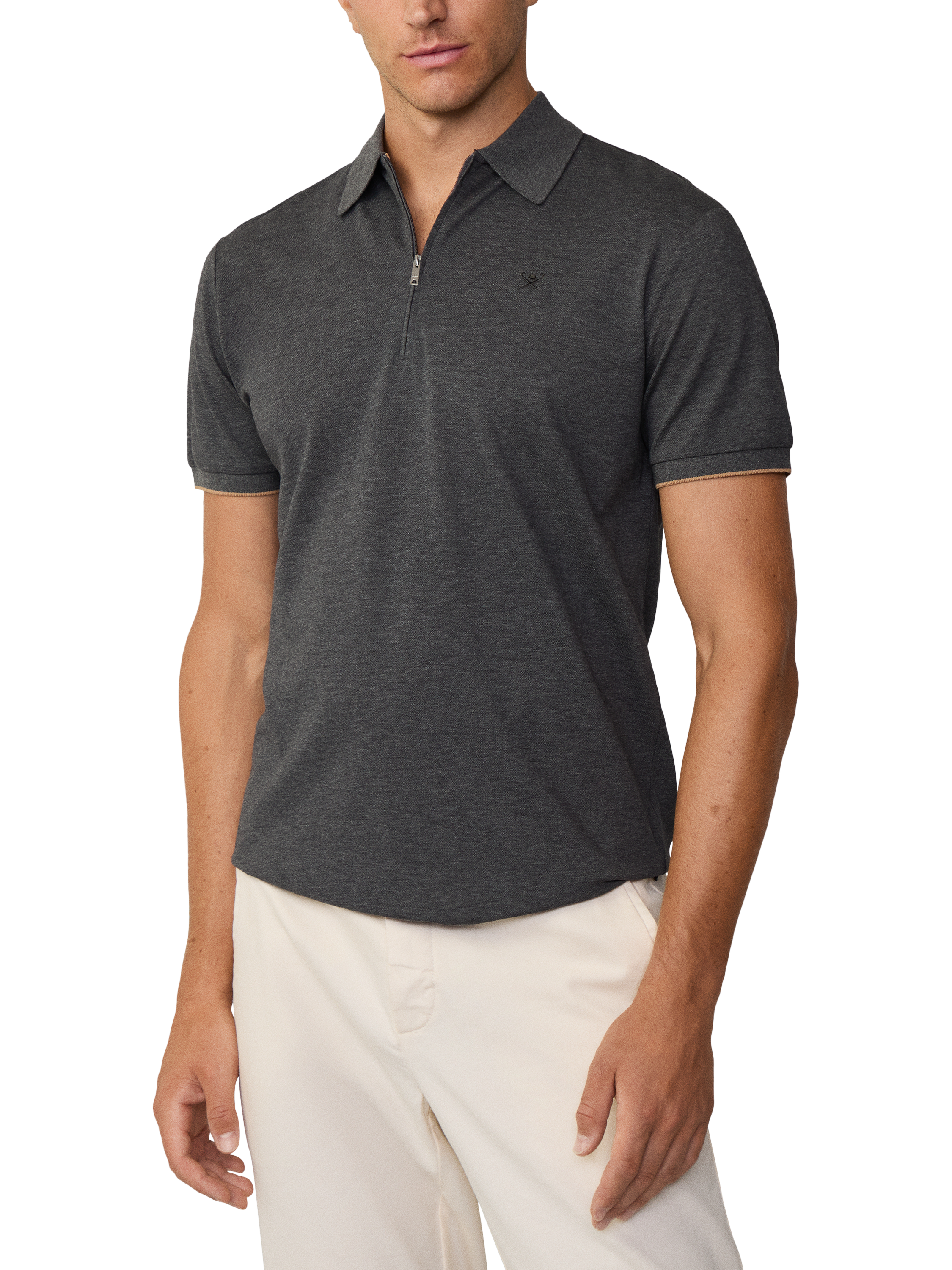 Product image 2 of 6, which shows Hackett London Cotton Zip-Up Polo Shirt, Granite Grey, L