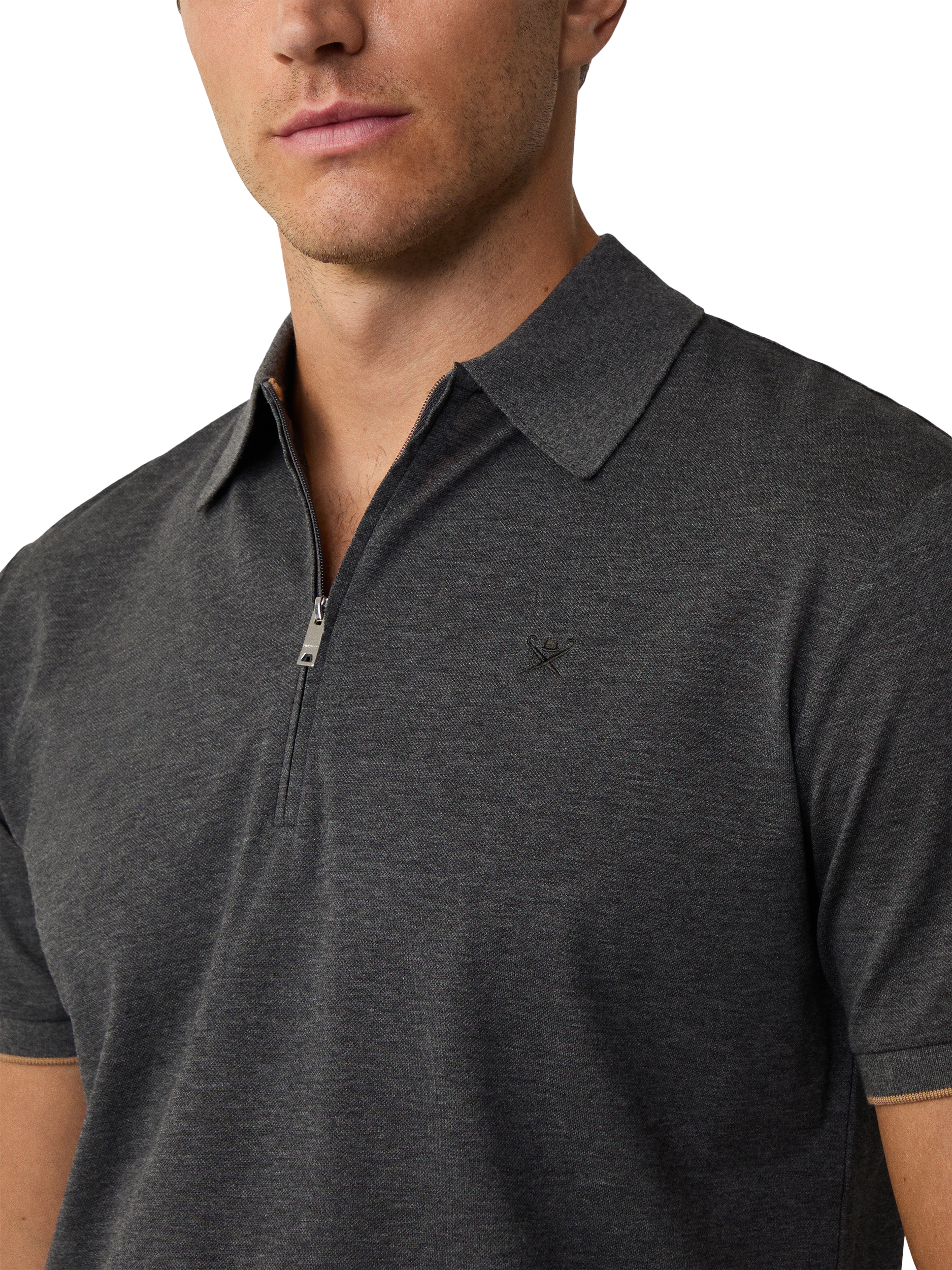 Product image 4 of 6, which shows Hackett London Cotton Zip-Up Polo Shirt, Granite Grey, L
