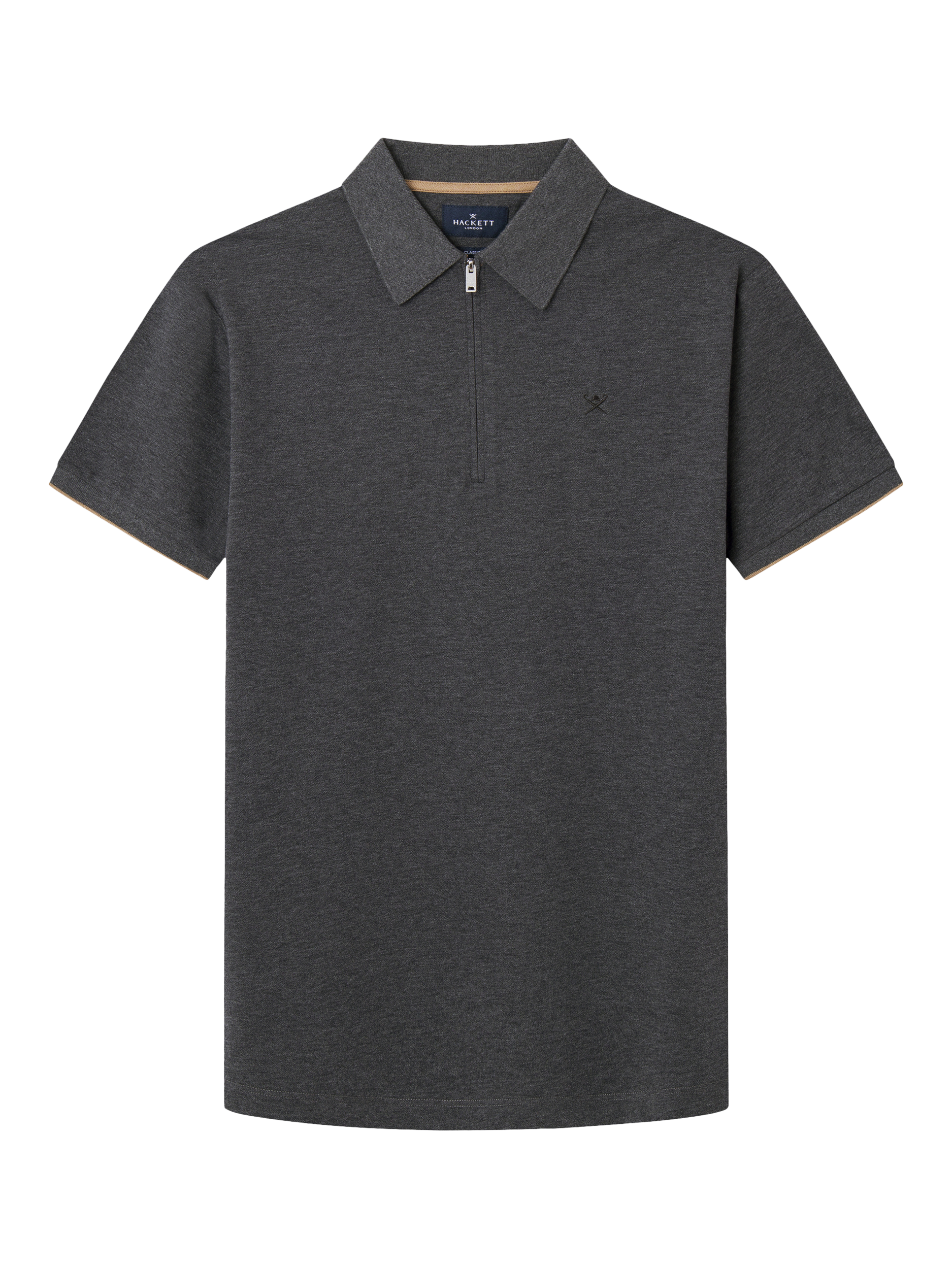 Product image 5 of 6, which shows Hackett London Cotton Zip-Up Polo Shirt, Granite Grey, L