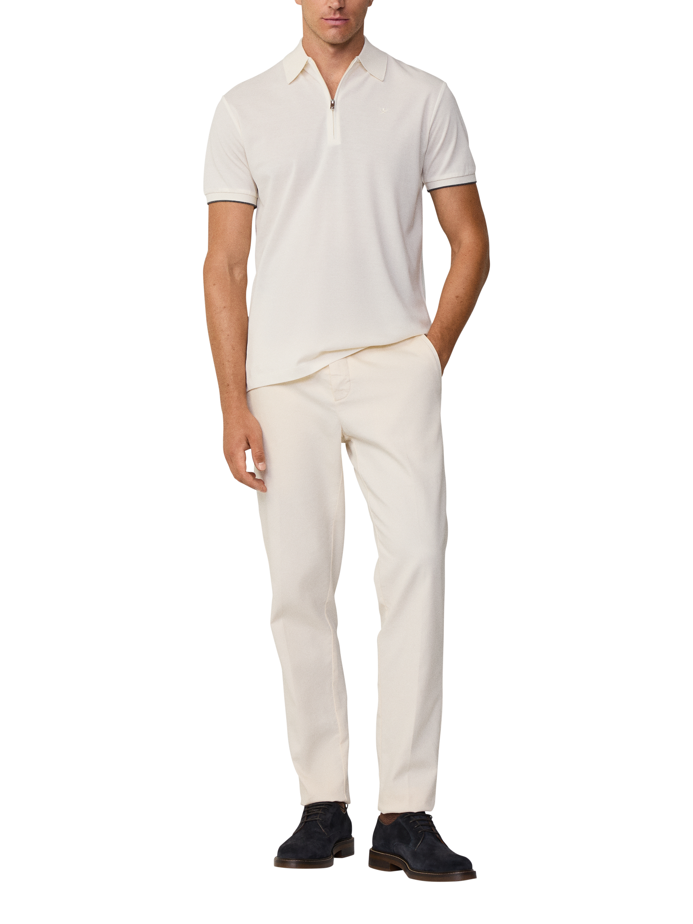 Product image 1 of 6, which shows Hackett London Cotton Regular Fit Short Sleeve Polo Shirt, Off White, L