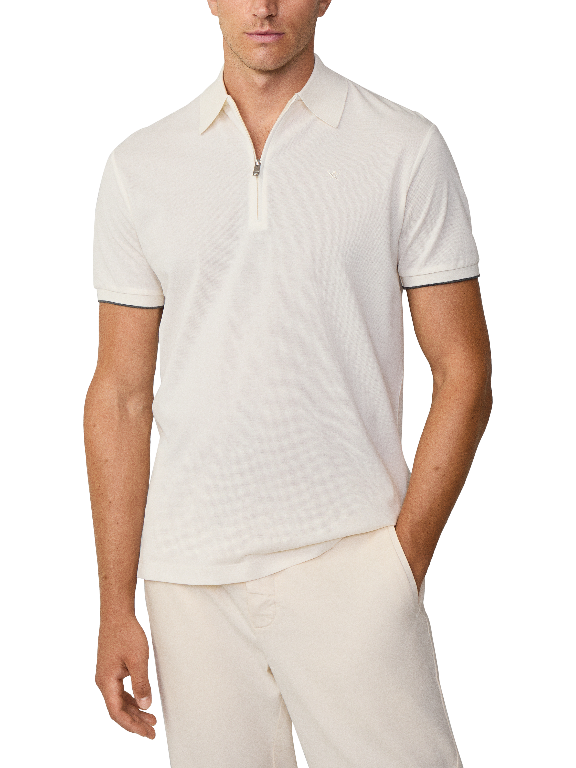 Product image 2 of 6, which shows Hackett London Cotton Regular Fit Short Sleeve Polo Shirt, Off White, L