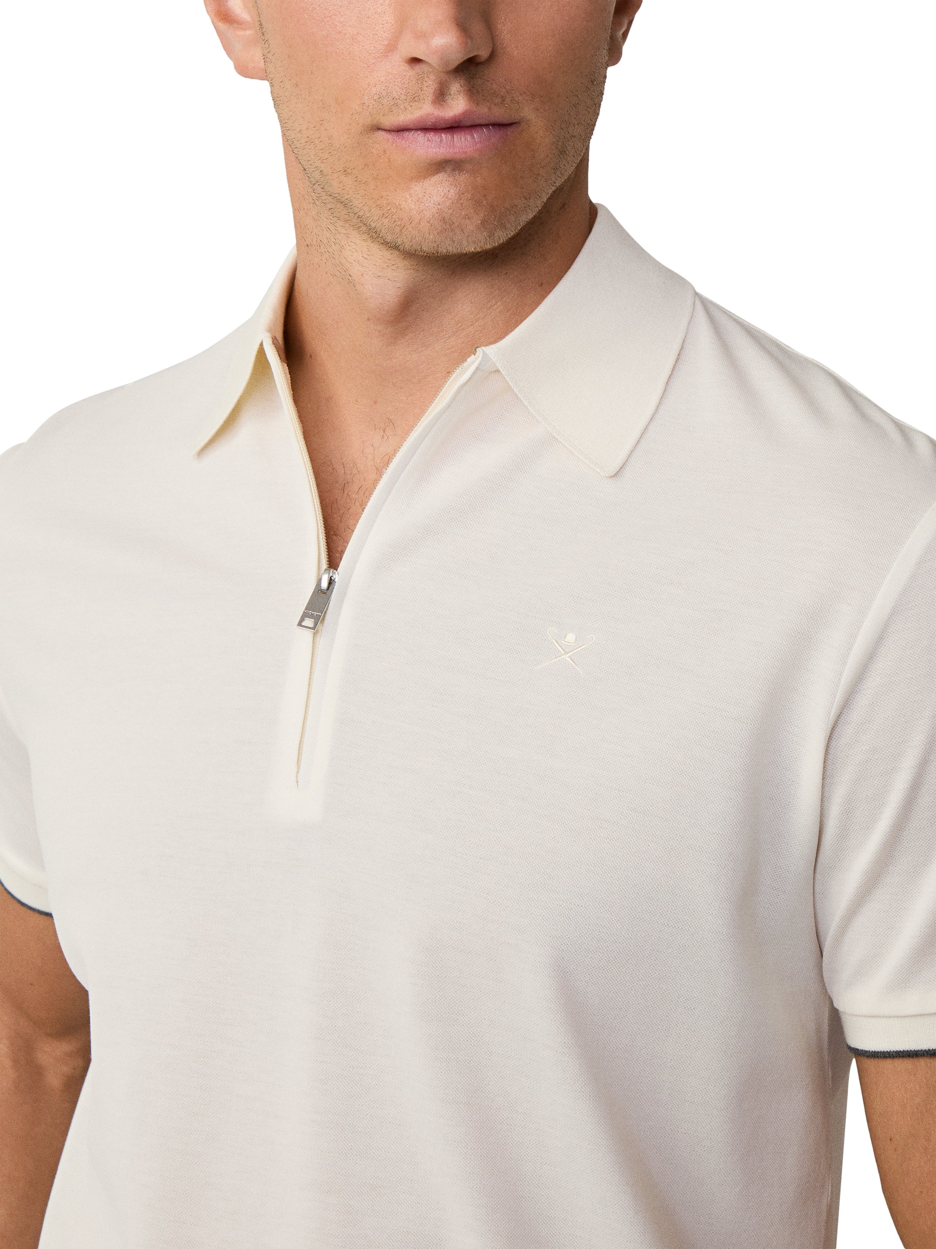 Product image 4 of 6, which shows Hackett London Cotton Regular Fit Short Sleeve Polo Shirt, Off White, L
