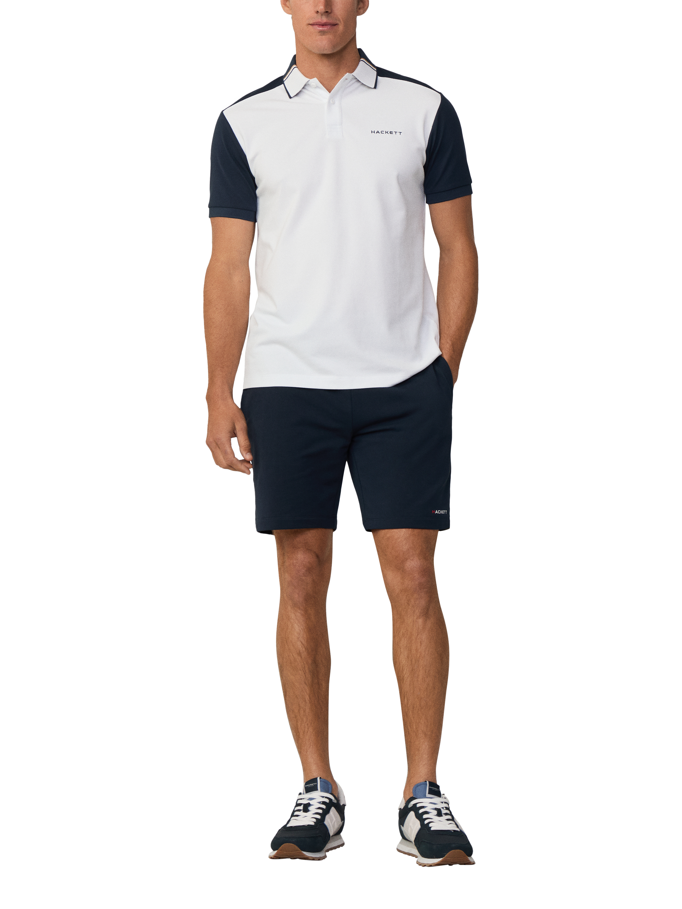 Product image 1 of 6, which shows Hackett London Cotton Blend Regular Fit Sports Polo Shirt, White/Navy, XS