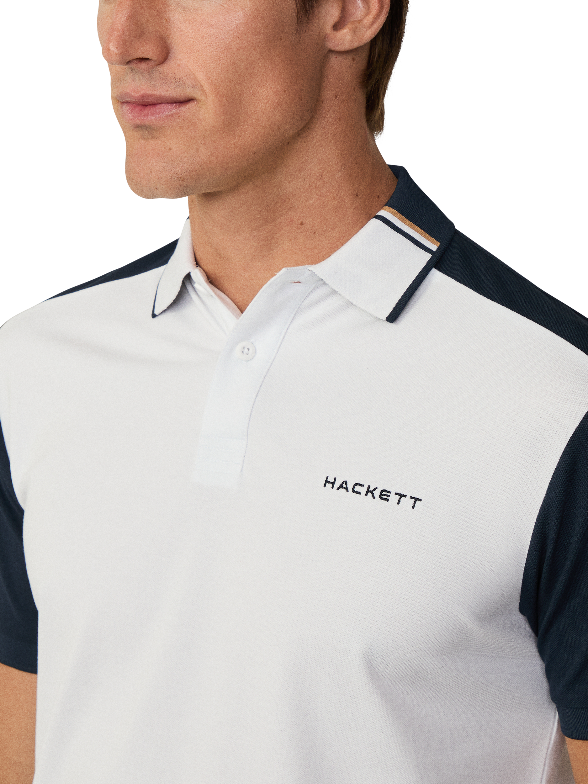 Product image 4 of 6, which shows Hackett London Cotton Blend Regular Fit Sports Polo Shirt, White/Navy, XS