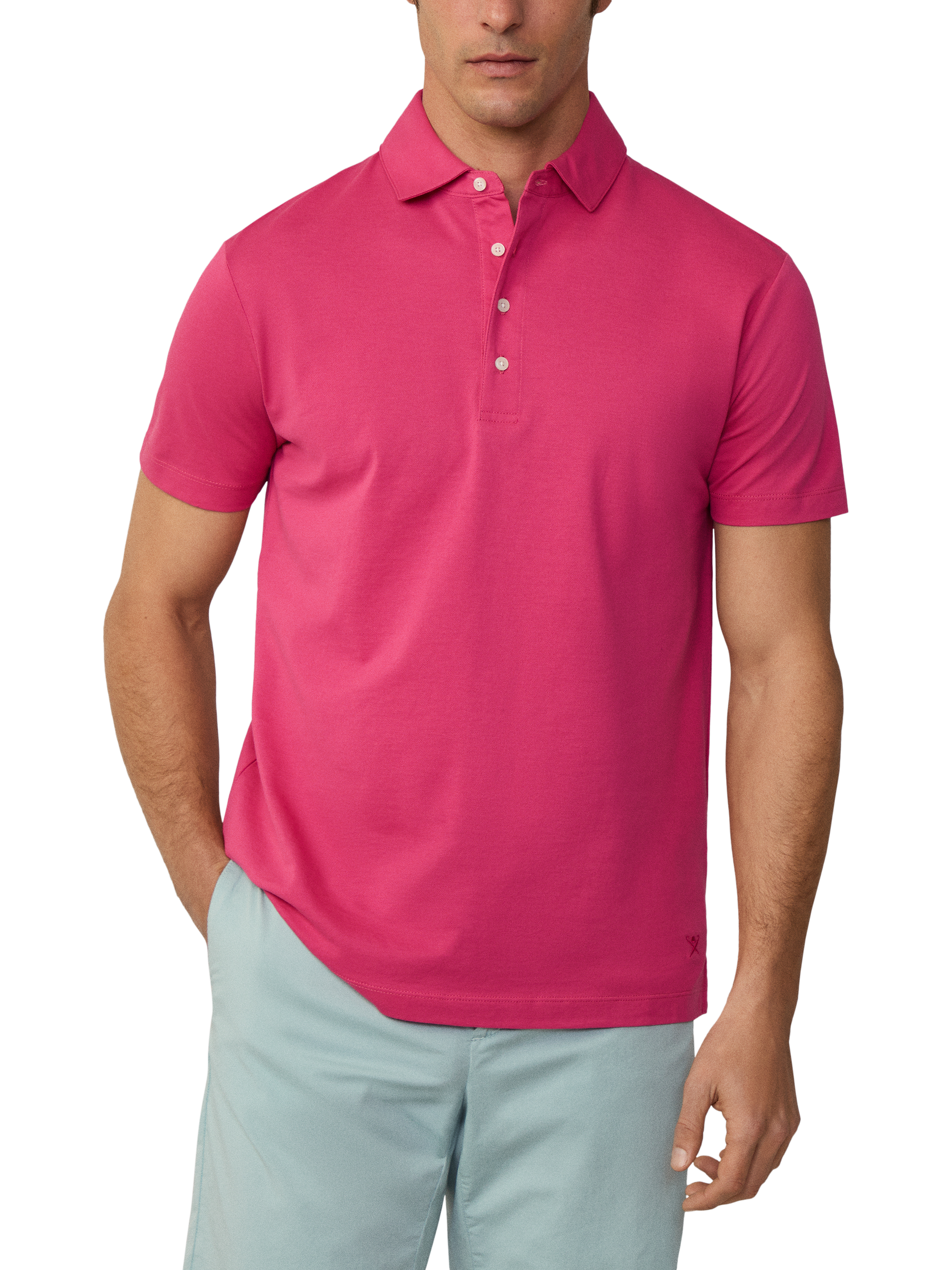 Product image 1 of 6, which shows Hackett London Cotton Regular Fit Short Sleeve Polo Shirt, Hibiscus Pink, XS