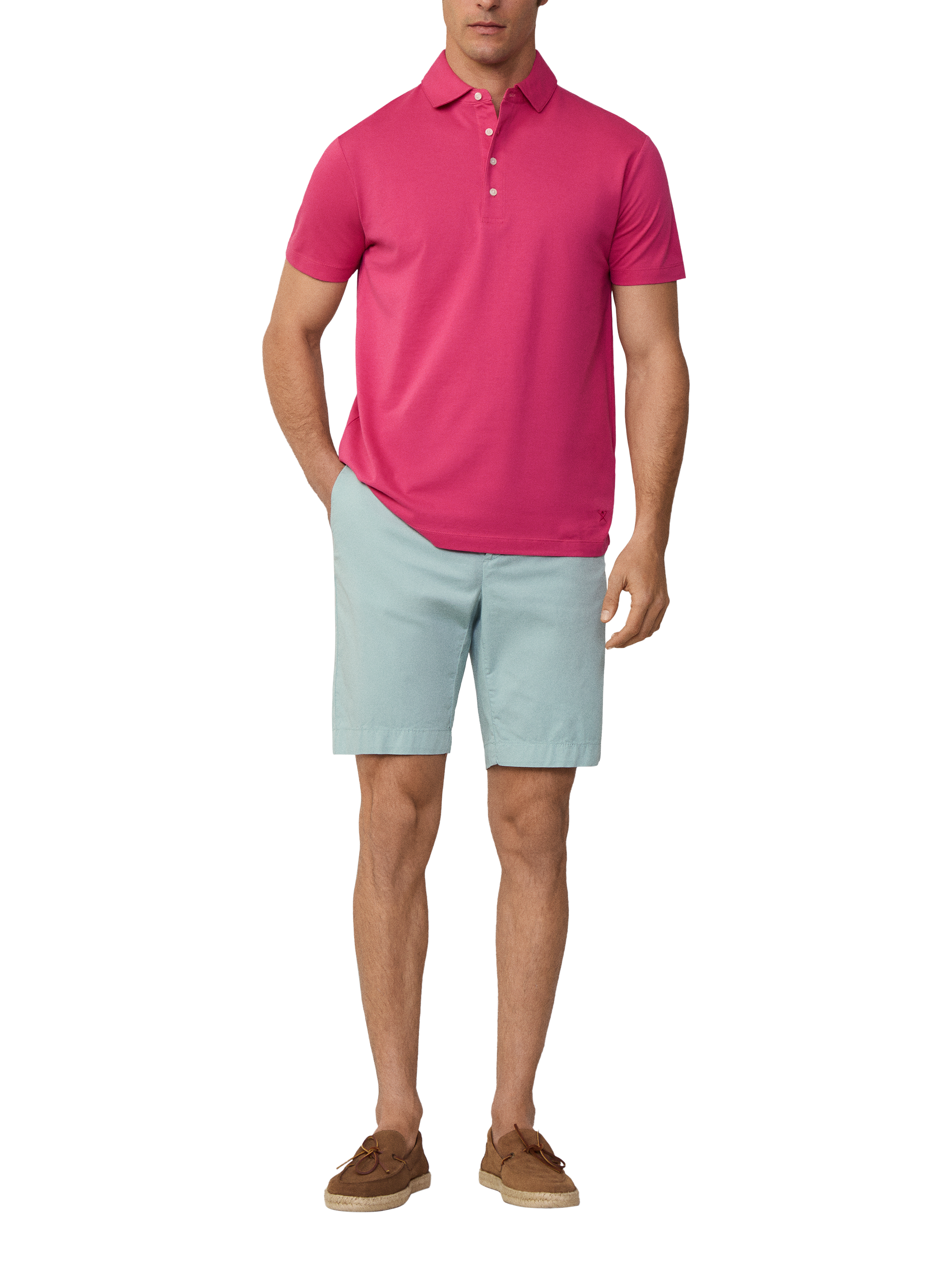 Product image 2 of 6, which shows Hackett London Cotton Regular Fit Short Sleeve Polo Shirt, Hibiscus Pink, XS