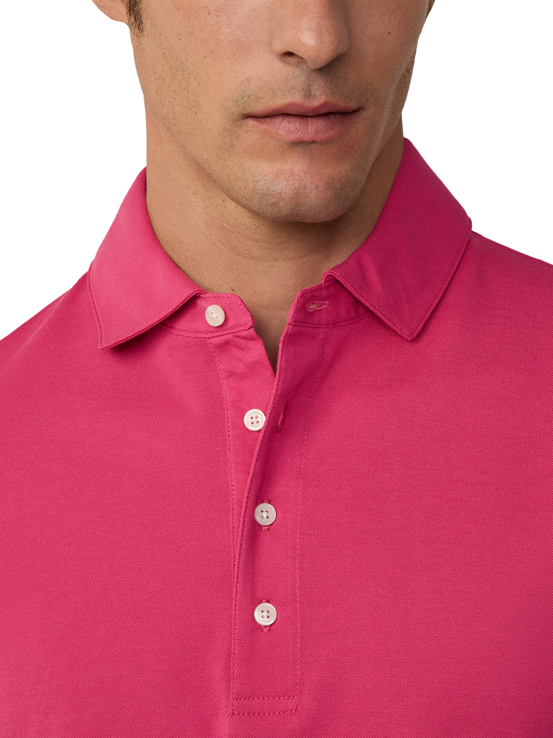 Product image 4 of 6, which shows Hackett London Cotton Regular Fit Short Sleeve Polo Shirt, Hibiscus Pink, XS