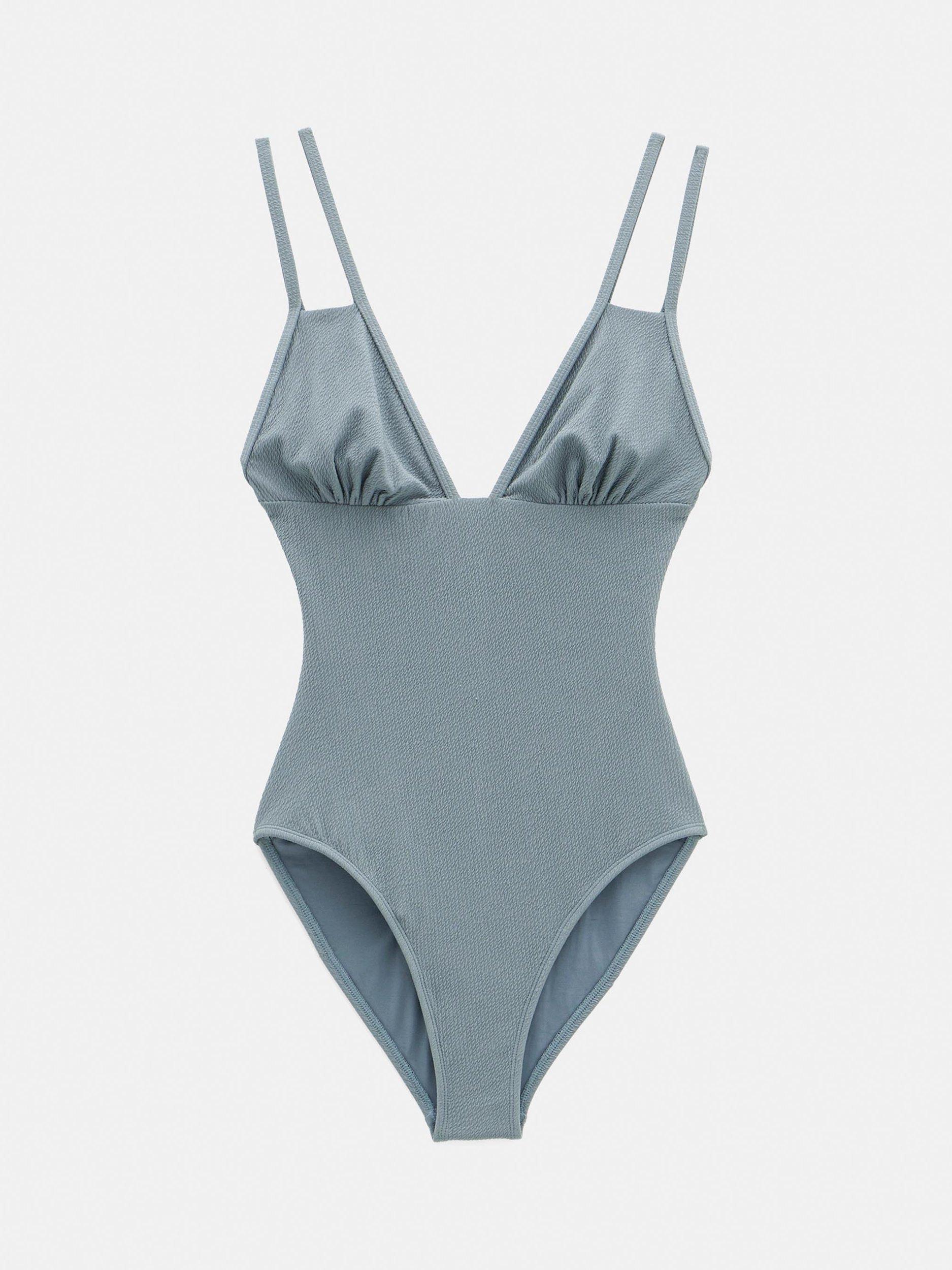 Product image 4 of 5, which shows HUSH Dina Double Strap Crinkle Swimsuit, Balsam Green, 10