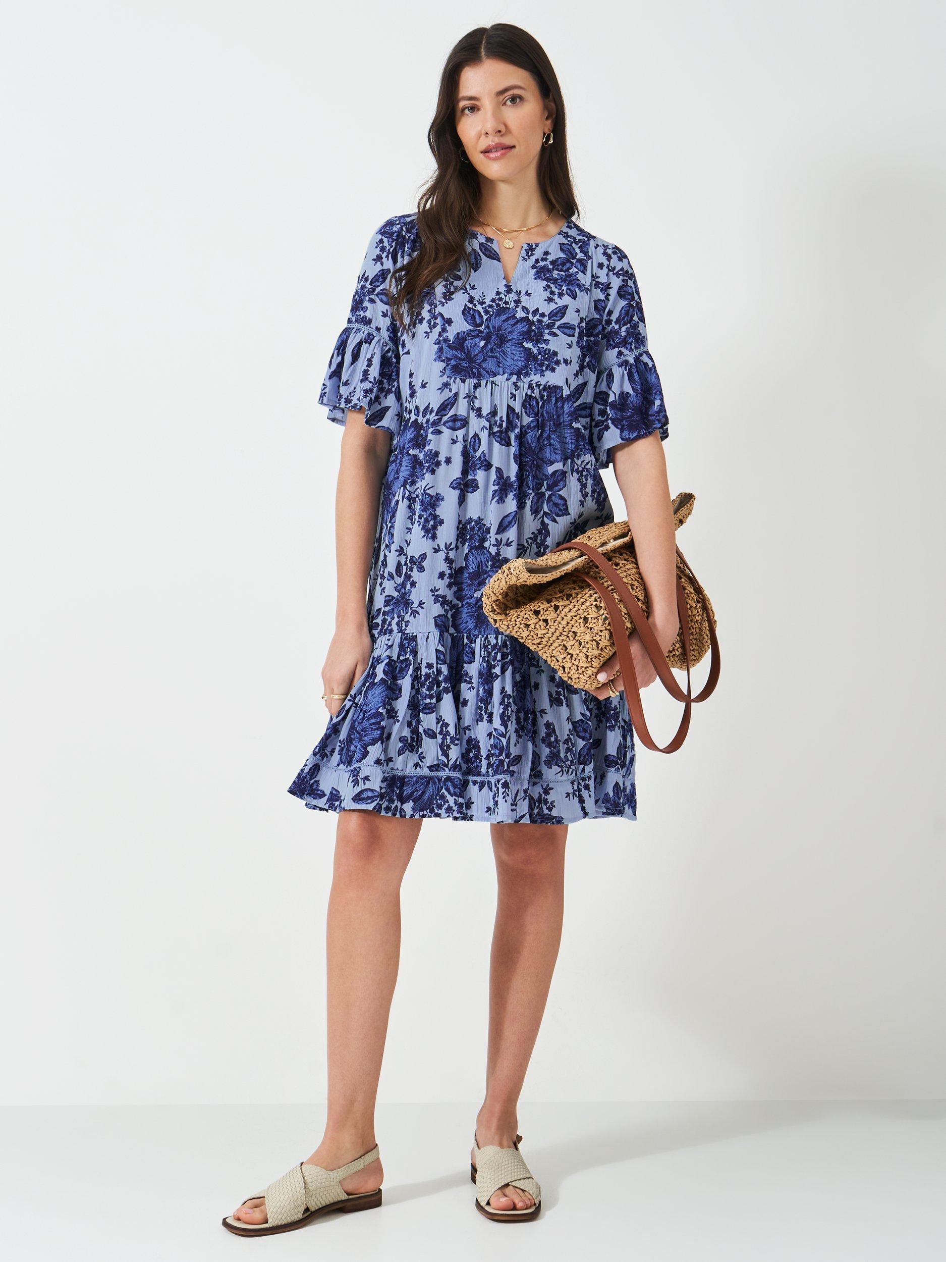 Product image 1 of 5, which shows Crew Clothing Floral Beach Dress, Blue, 10