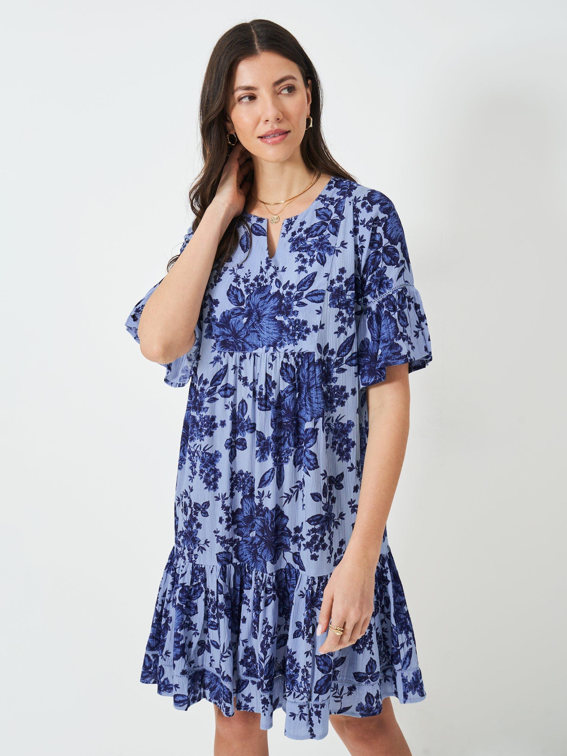 Product image 2 of 5, which shows Crew Clothing Floral Beach Dress, Blue, 10