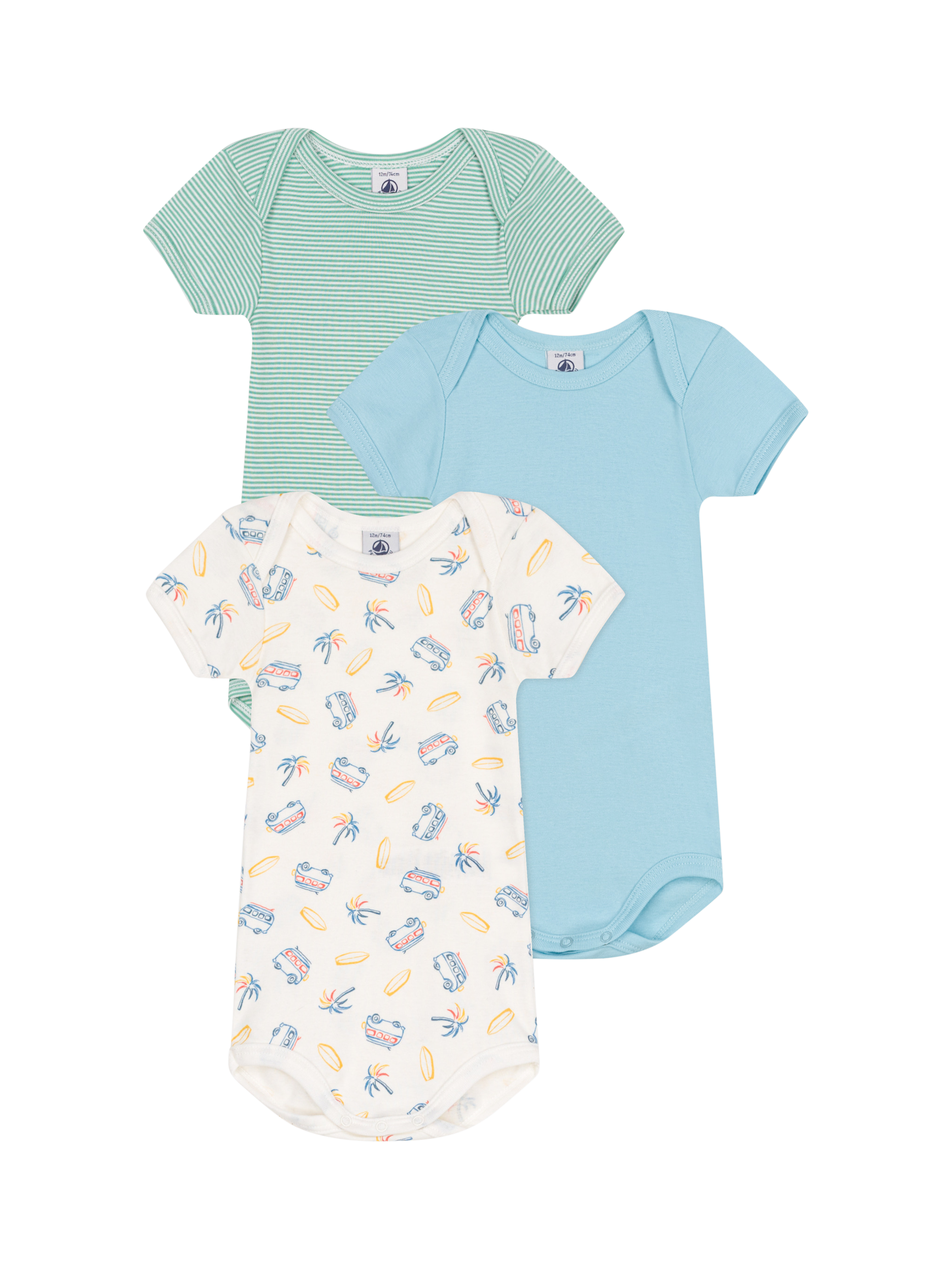 Product image 1 of 3, which shows Petit Bateau Baby Cotton Bodysuits, Pack of 3, Variante 1, 3 months