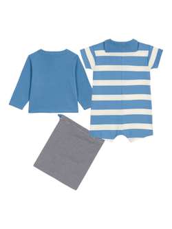 Petit Bateau Baby Cotton Cardigan & Romper Set, Alaska/Multico - view 2, Alaska/Multico