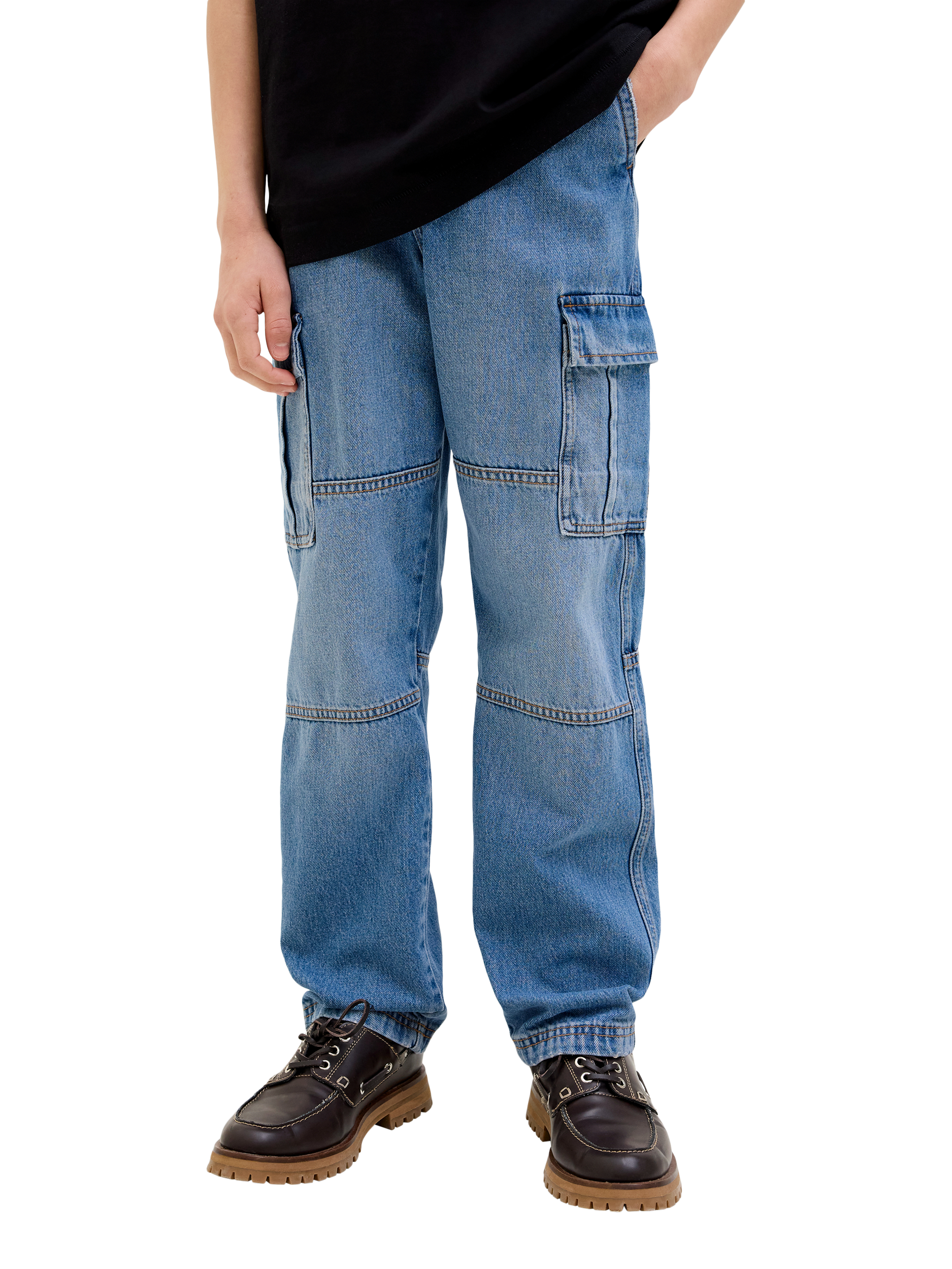 Product image 1 of 6, which shows Jack & Jones Kids' Relaxed Cargo Jeans, Blue Denim, 8 years