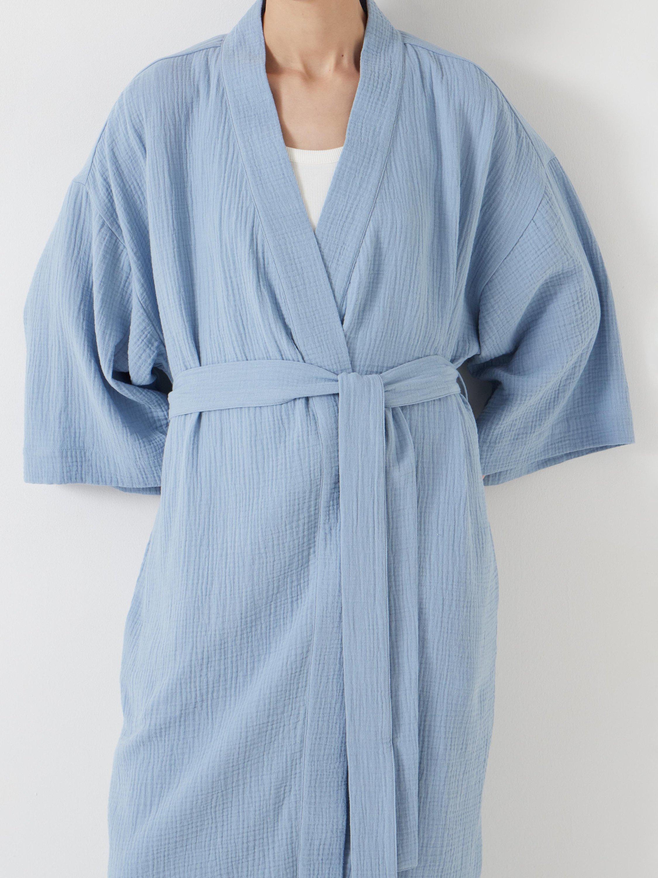 Product image 2 of 6, which shows HUSH Waffle Dressing Gown, Dusty Blue, L-XL