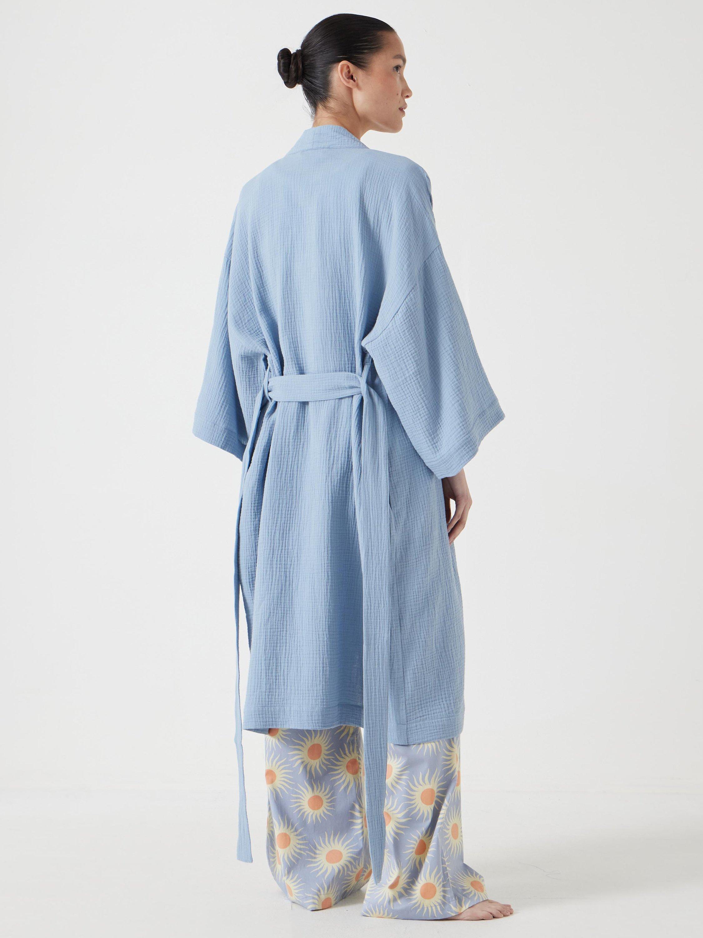 Product image 3 of 6, which shows HUSH Waffle Dressing Gown, Dusty Blue, L-XL